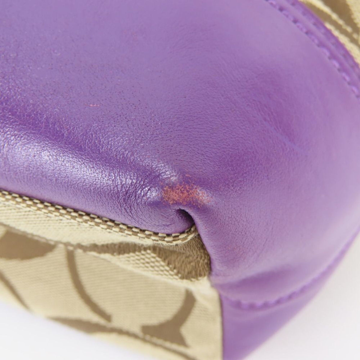 Coach Beige Purple Leather Canvas Shoulder Bag (Pre-Owned)