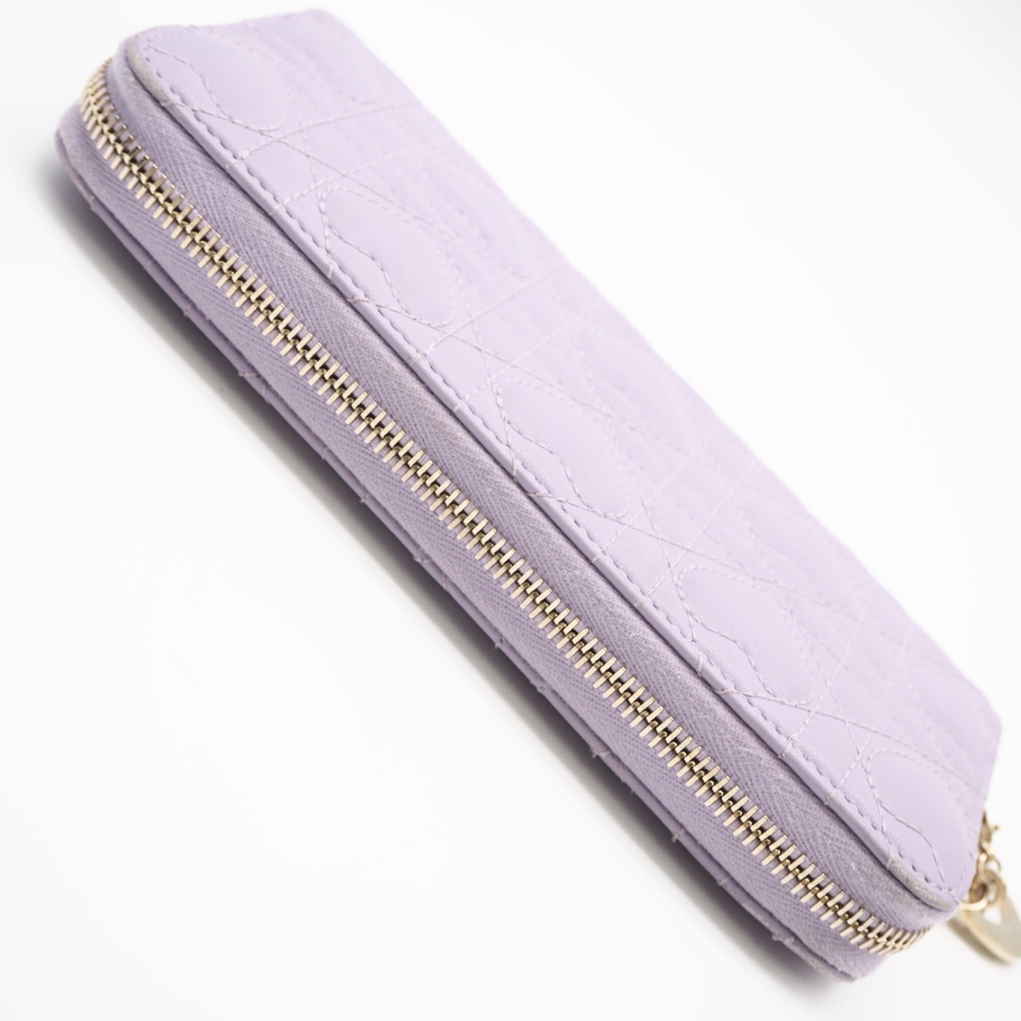 Christian Dior Lady Dior Purple Leather Long Wallet (Bi-Fold) (Pre-Owned)