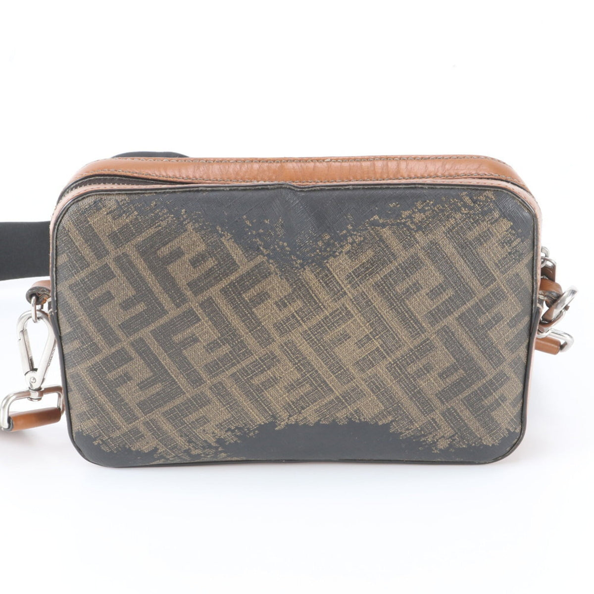 Fendi Black Brown Leather Coated Canvas Messenger Bag Shoulder Bag Tote Bag (Pre-Owned)
