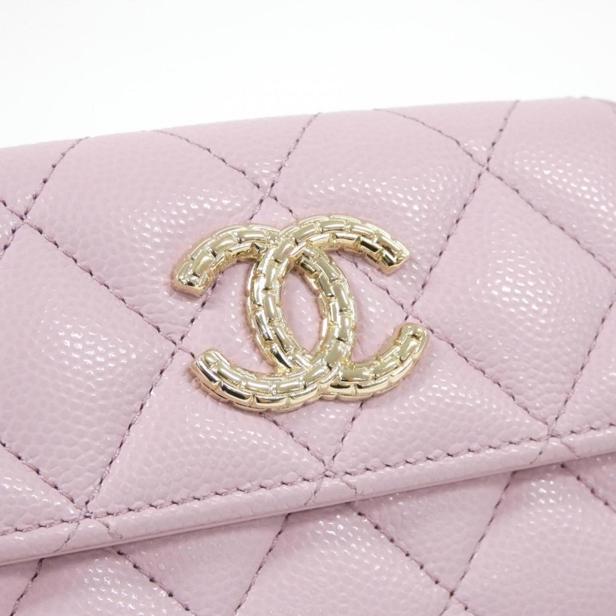 Chanel Pink Grained Calfskin Wallet (Tri-Fold) (Pre-Owned)
