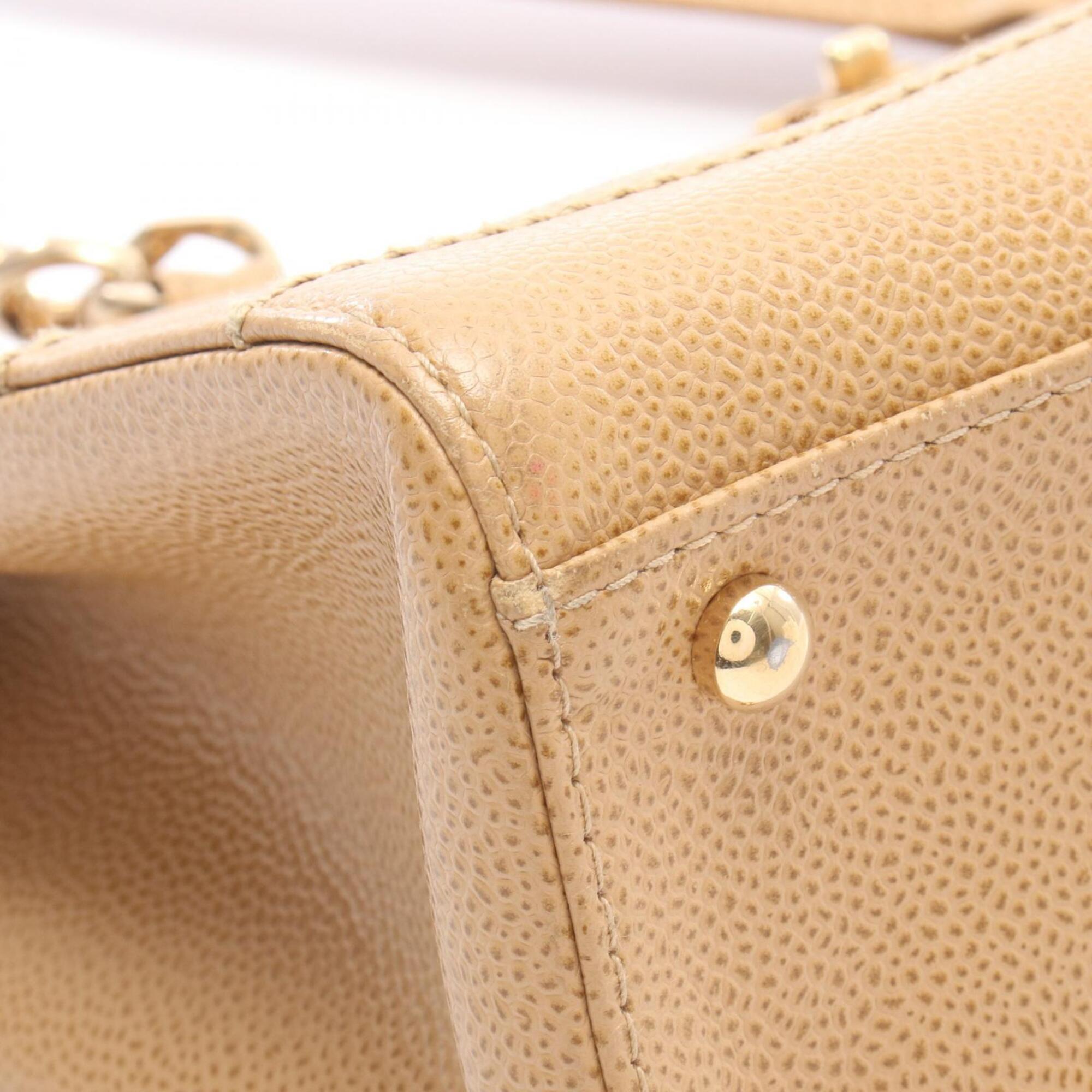 Chanel Beige Grained Calfskin Handbag Tote Bag (Pre-Owned)