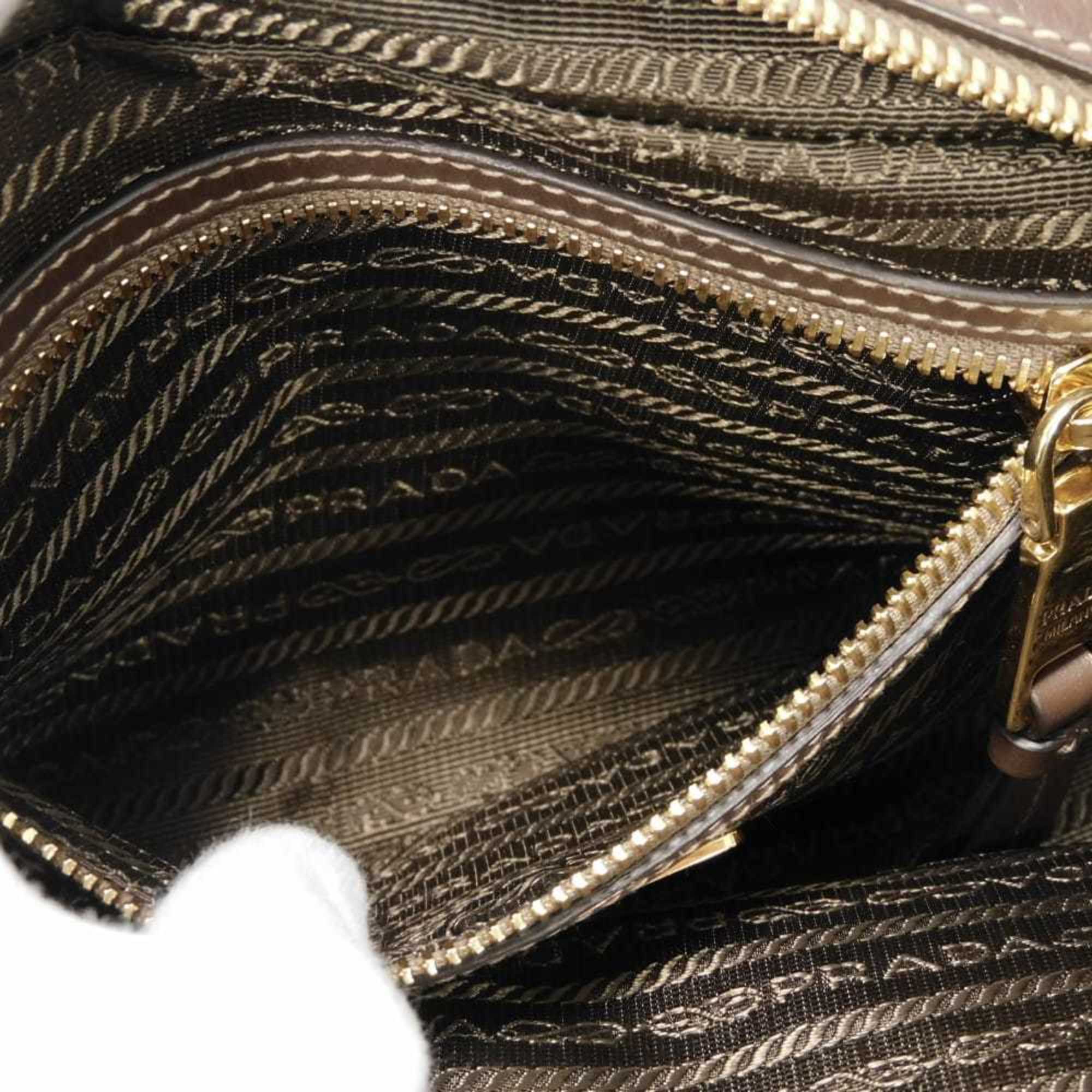 Prada Brown Jacquard Canvas Leather Shoulder Bag (Pre-Owned)