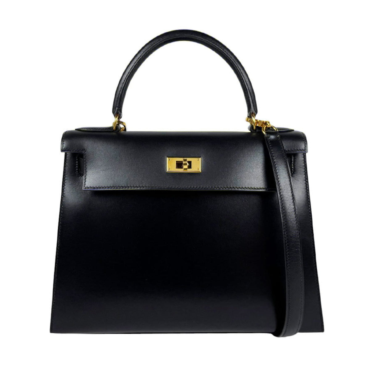 Hermes Black Box Calf Leather Handbag Shoulder Bag (Pre-Owned)