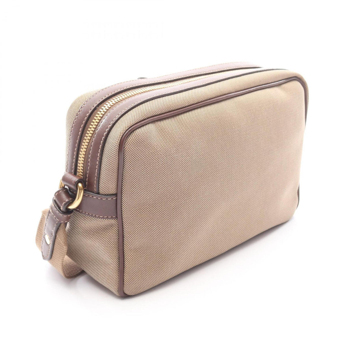 Prada Beige Brown Canvas Leather Handbag Shoulder Bag (Pre-Owned)