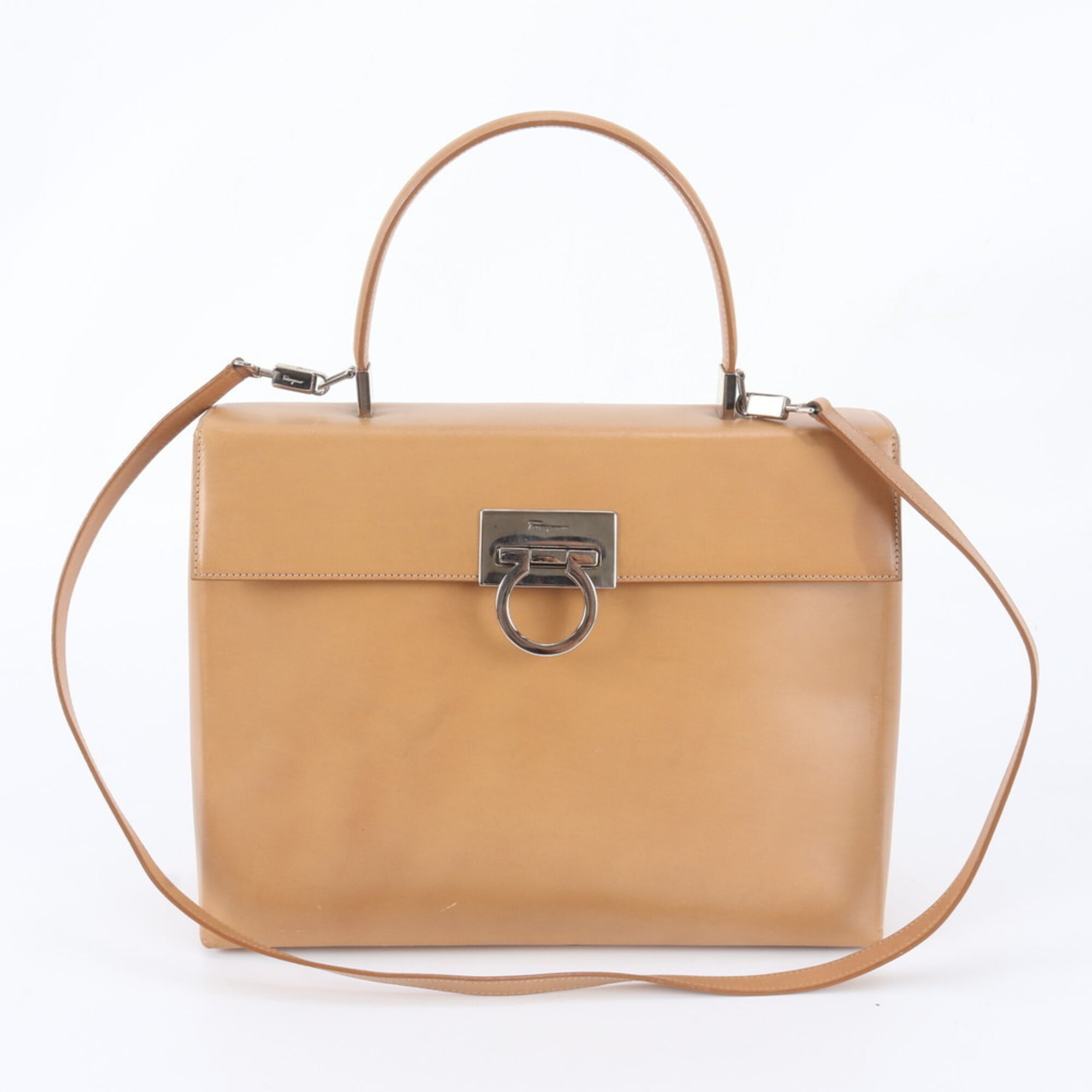 Salvatore Ferragamo Beige Leather Handbag Shoulder Bag (Pre-Owned)