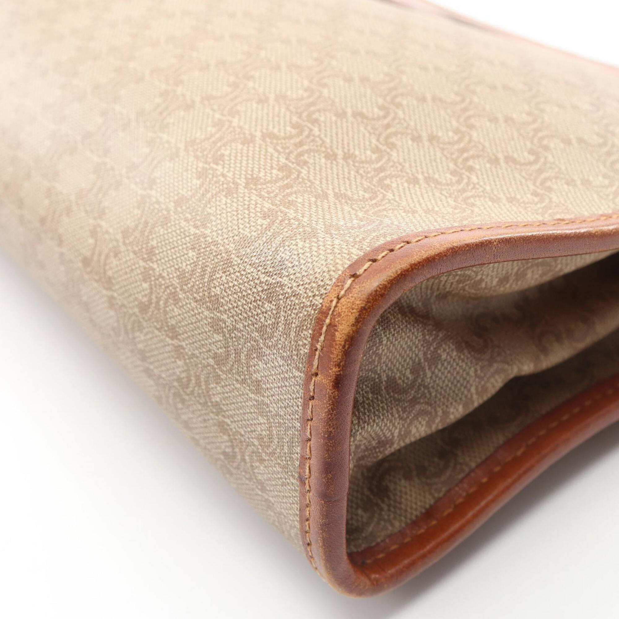 Celine Beige Brown Coated Canvas Leather Clutch Bag Handbag (Pre-Owned)