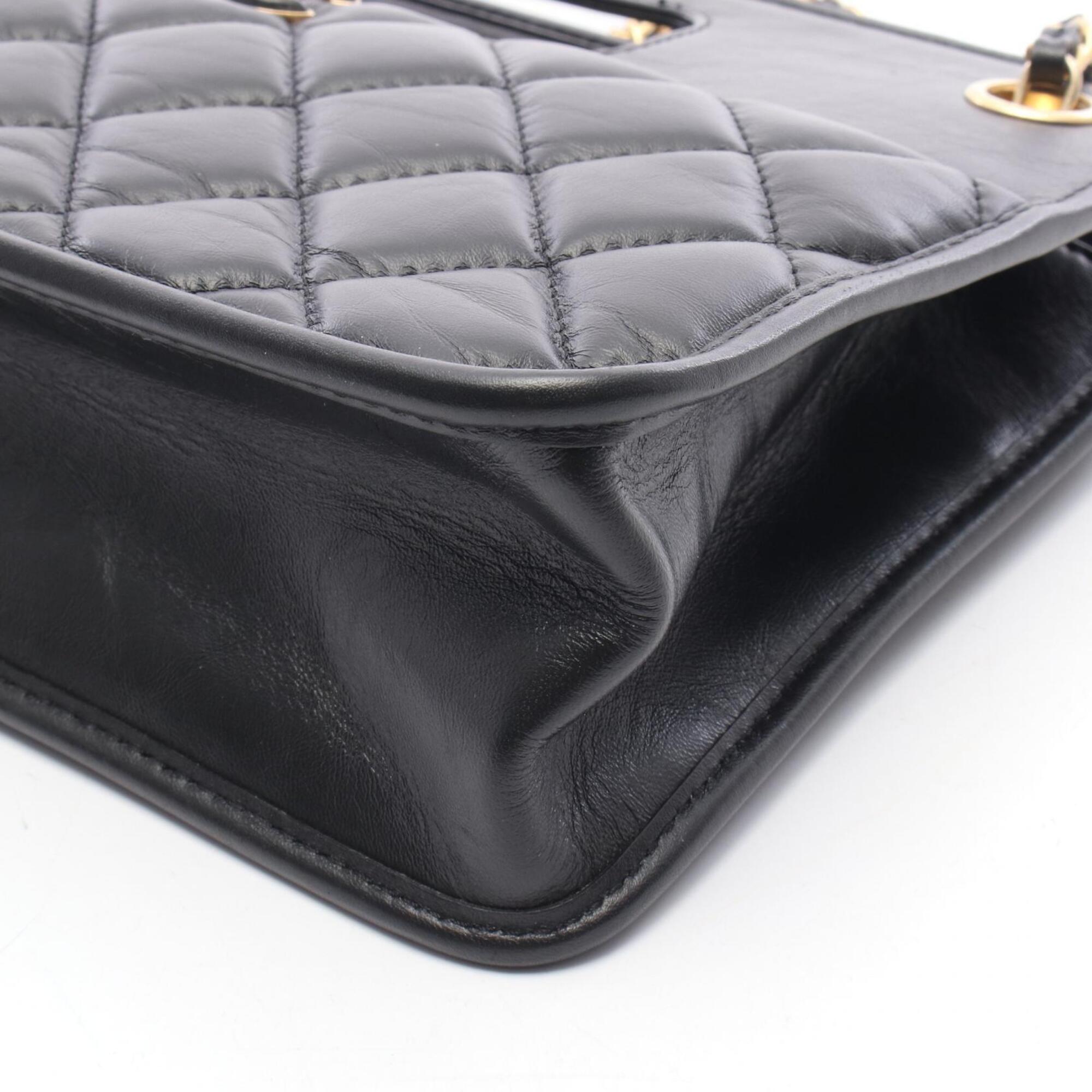 Chanel Black Leather Handbag Shopping Bag Shoulder Bag (Pre-Owned)