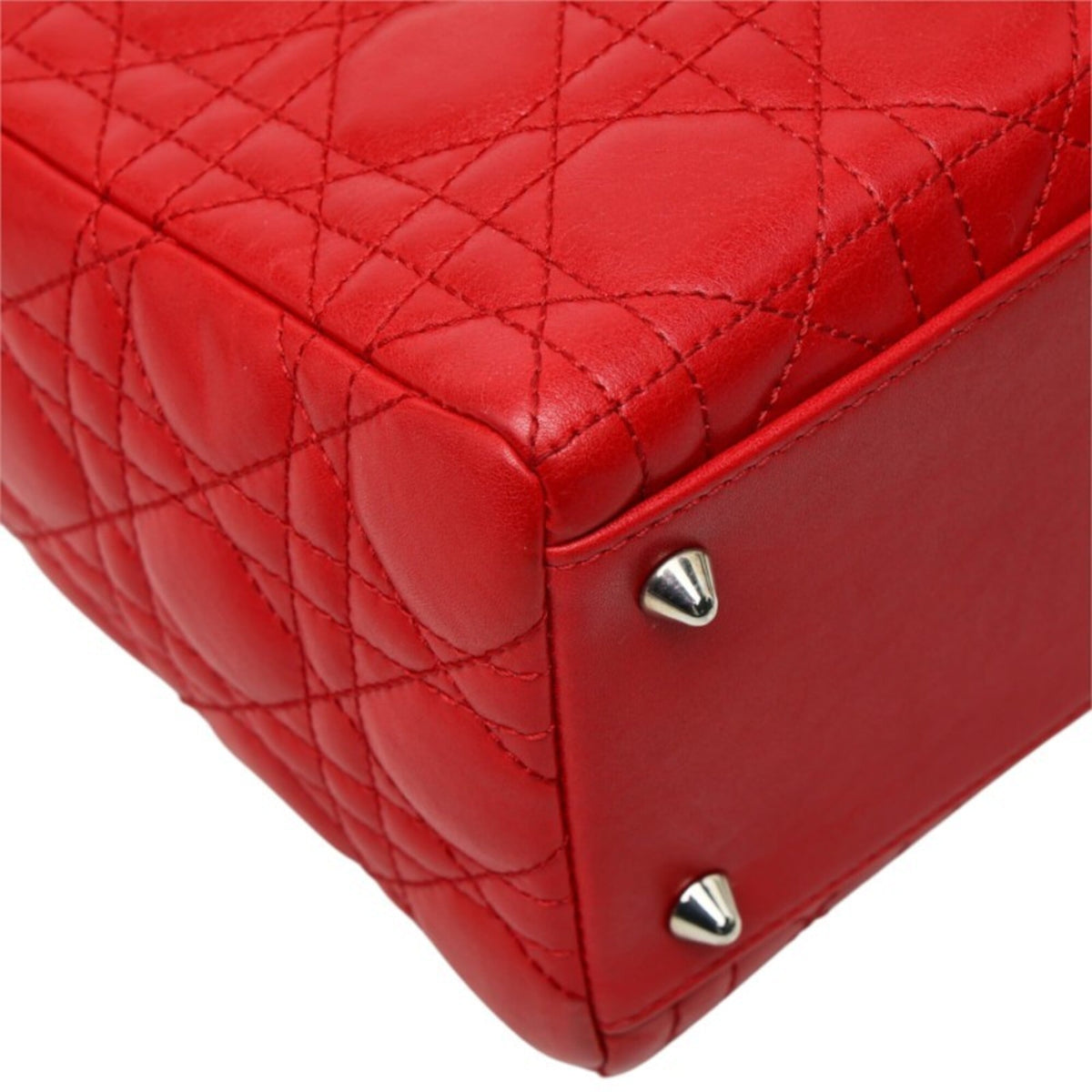 Christian Dior Lady Dior Red Color Leather Handbag Shoulder Bag (Pre-Owned)