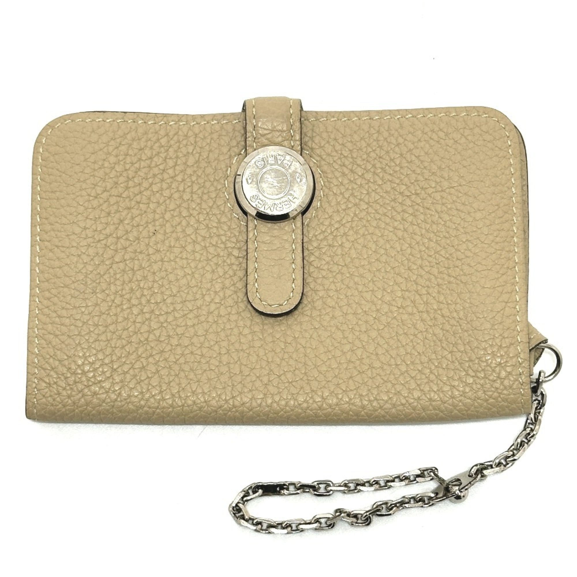 Hermes Dogon Beige Taurillon Clemence Leather Coin Purse/Coin Case (Pre-Owned)