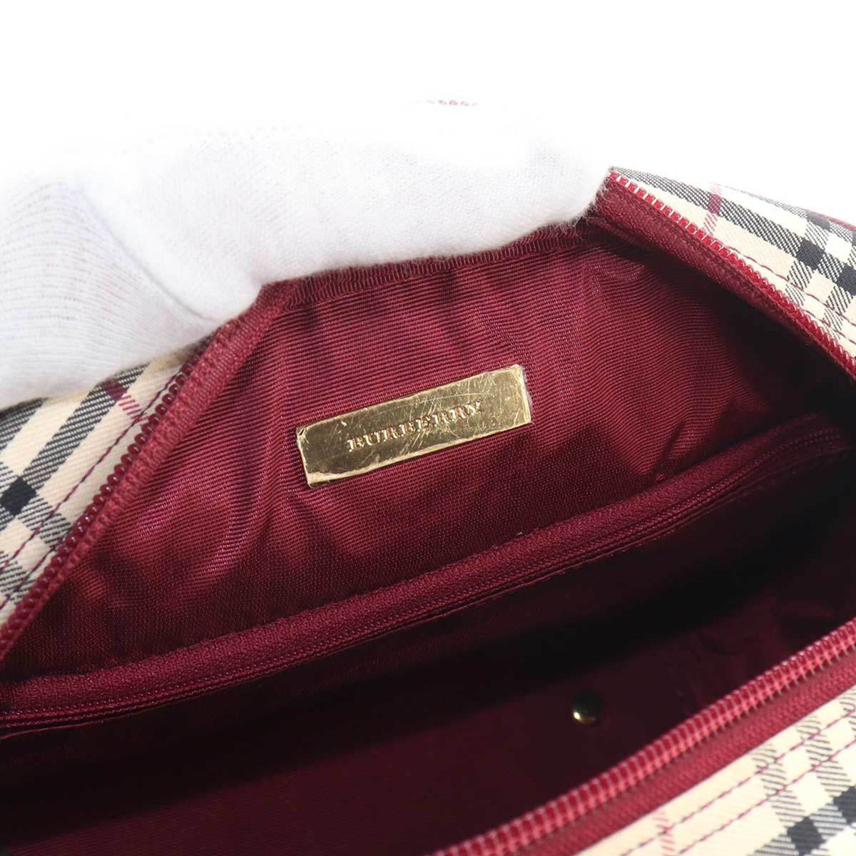 Burberry Beige Bordeaux Canvas Leather Boston Bag Handbag (Pre-Owned)