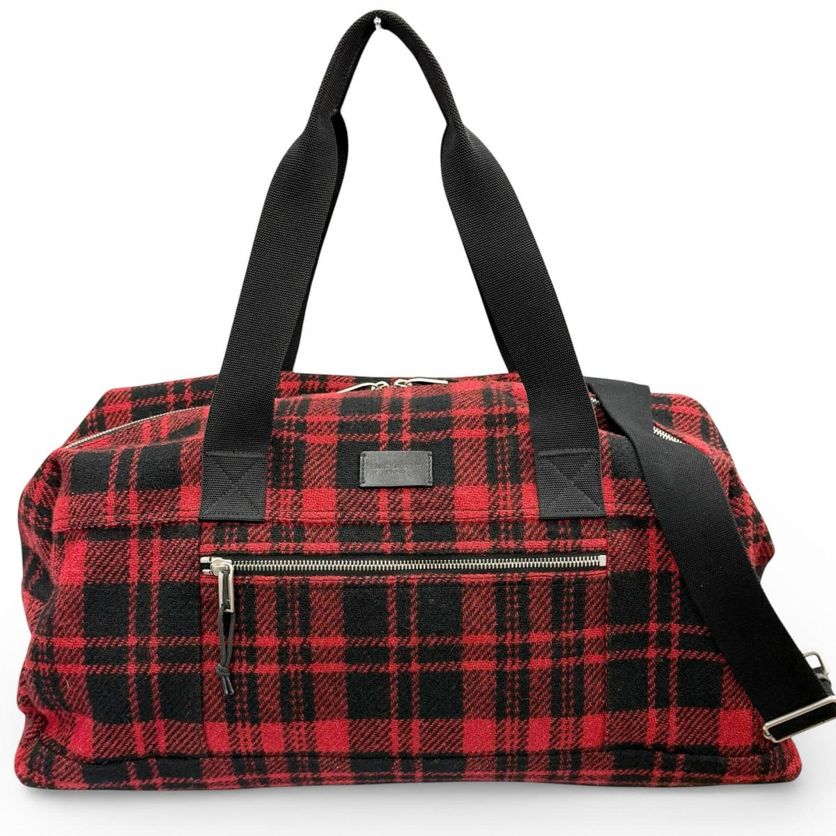 Yves Saint Laurent Black Red Color Wool Leather Boston Bag (Pre-Owned)