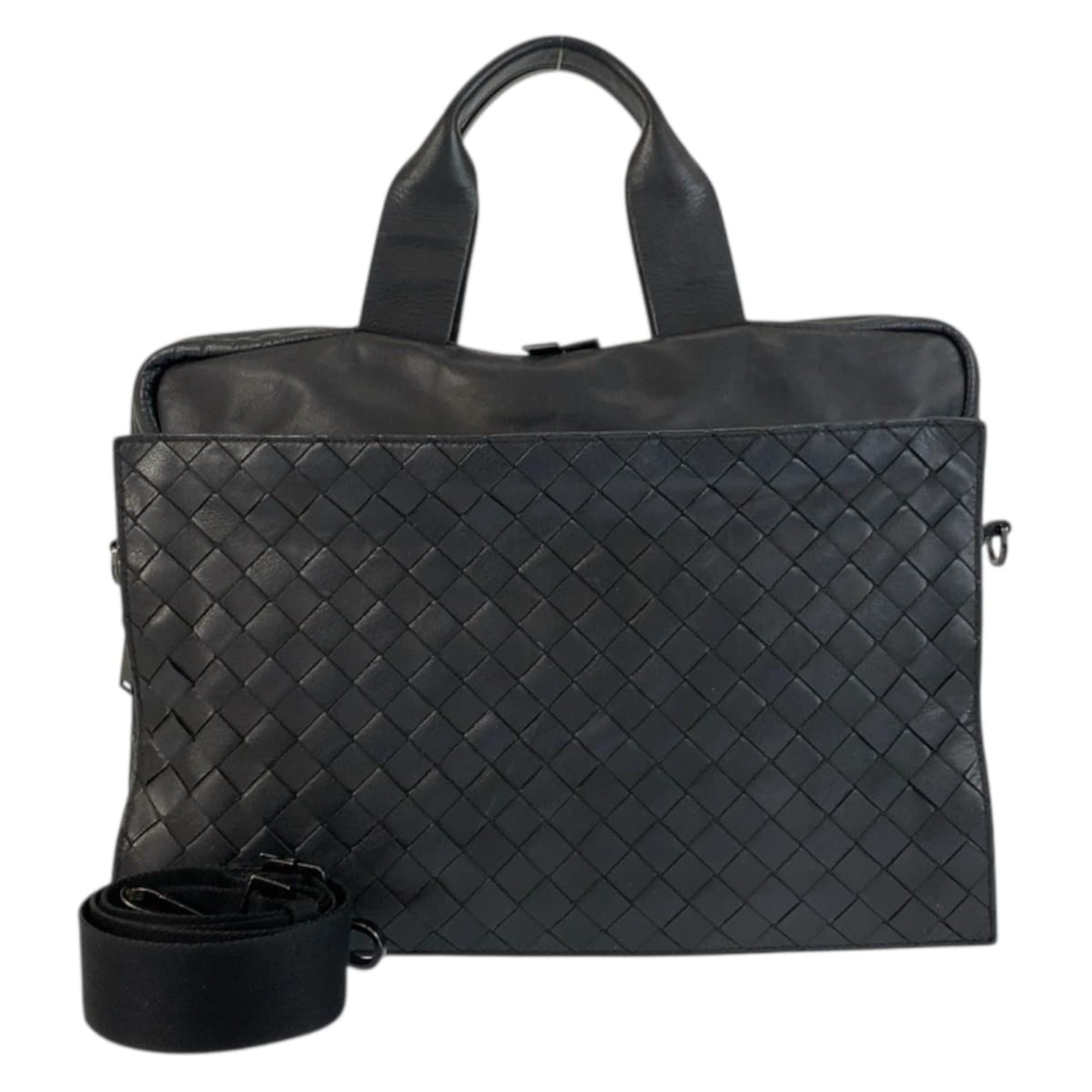 Bottega Veneta Black Leather Briefcase Shoulder Bag (Pre-Owned)