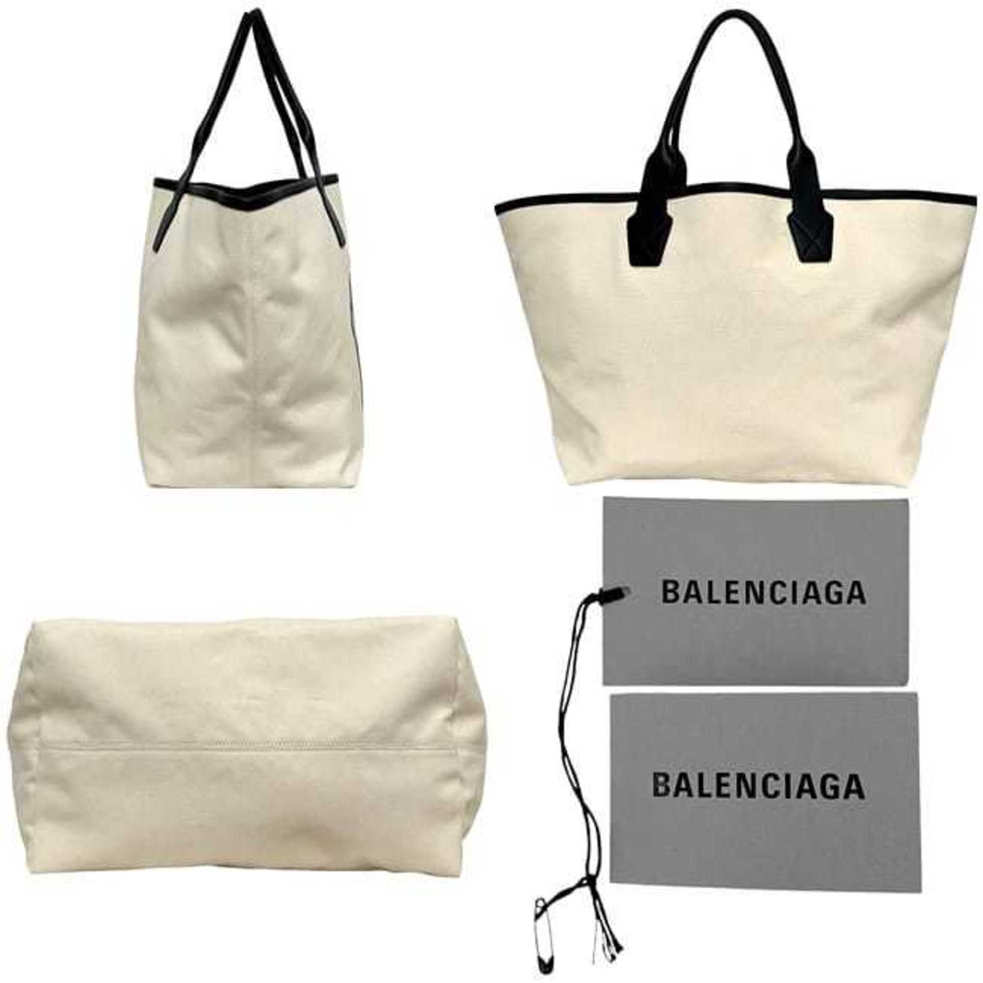 Balenciaga Black White Canvas Leather Tote Bag (Pre-Owned)