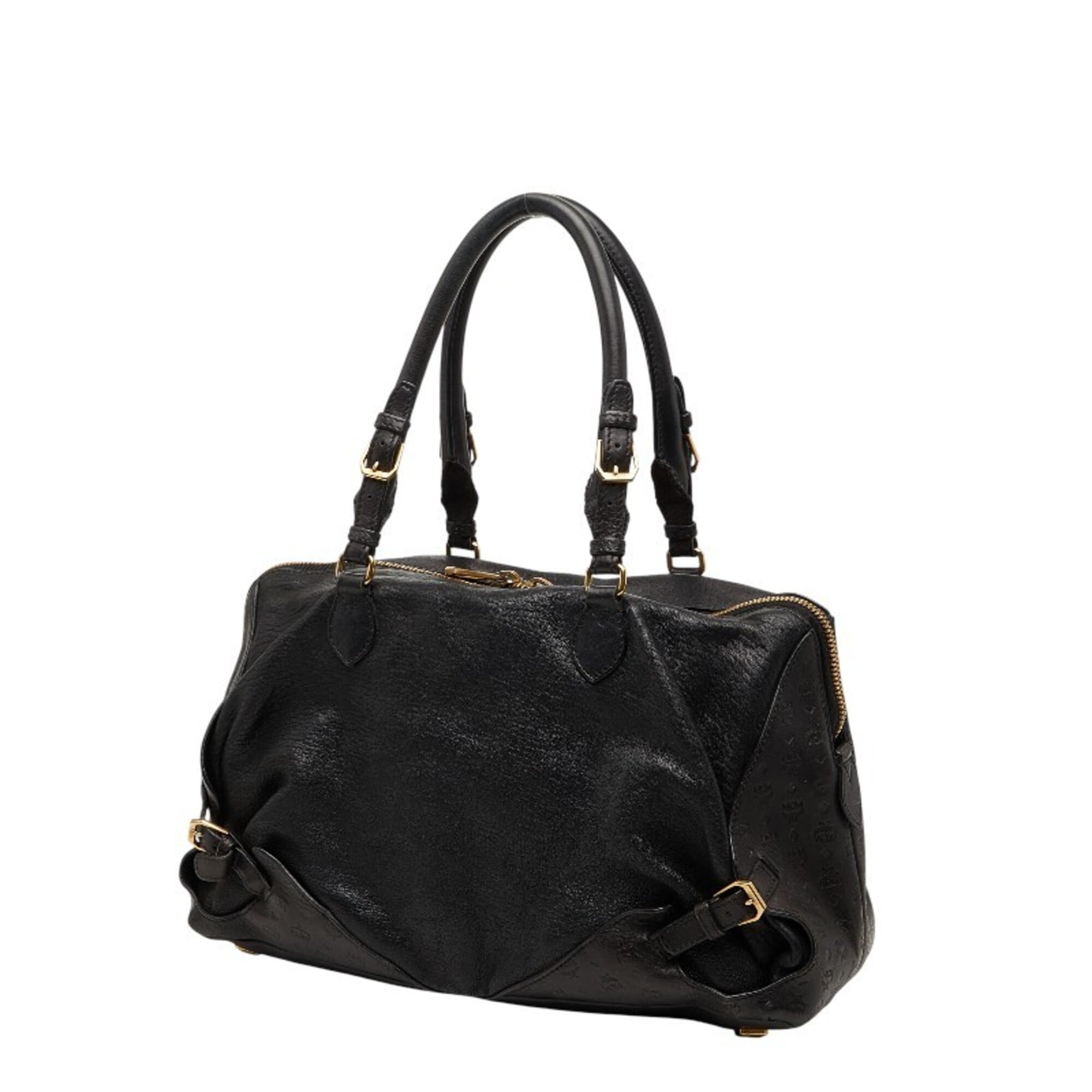 Mcm Visetos Black Leather Handbag Shoulder Bag (Pre-Owned)