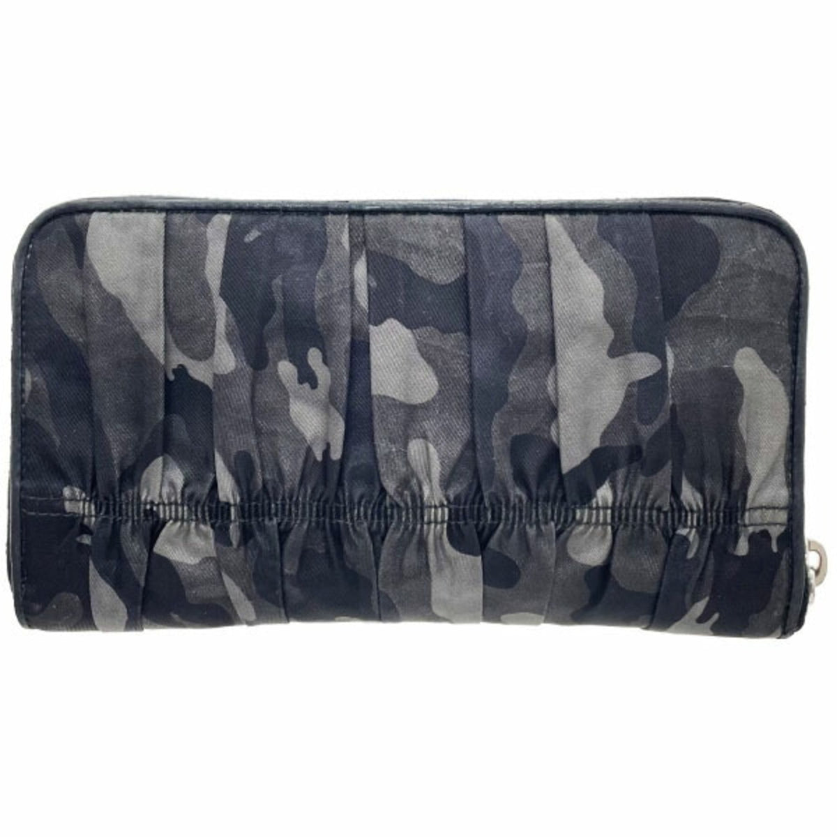 Prada Black Gray Nylon Leather Long Wallet (Bi-Fold) (Pre-Owned)