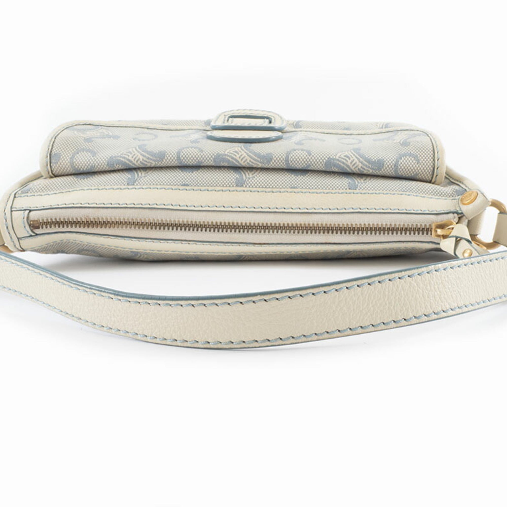 Celine Macadam Blue White Canvas Leather Shoulder Bag (Pre-Owned)