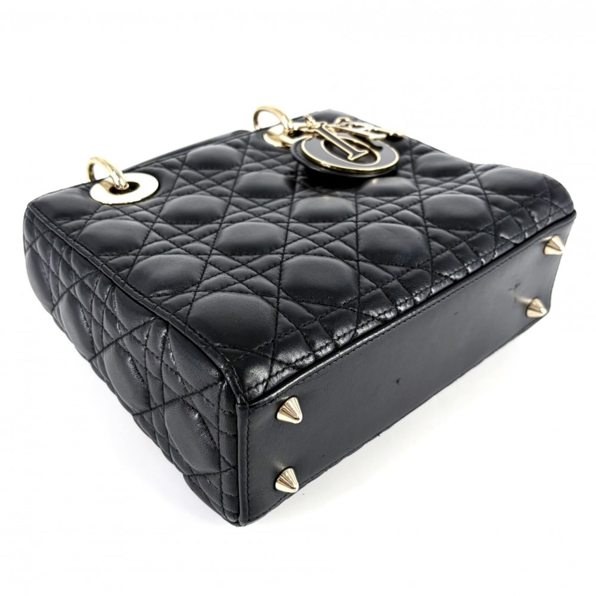 Christian Dior Lady Dior Black Leather Handbag Shoulder Bag (Pre-Owned)