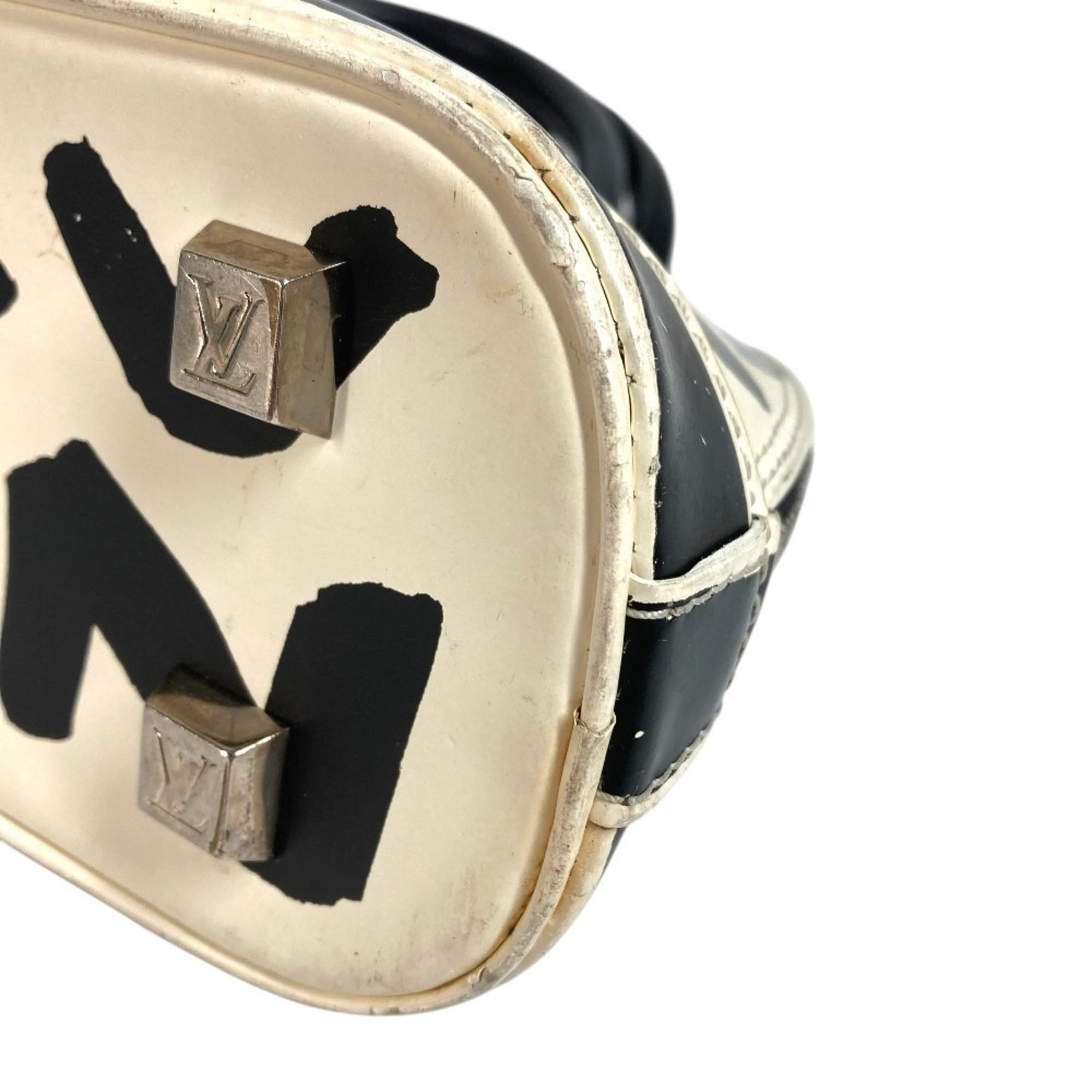Louis Vuitton Black White Leather Handbag Tote Bag (Pre-Owned)