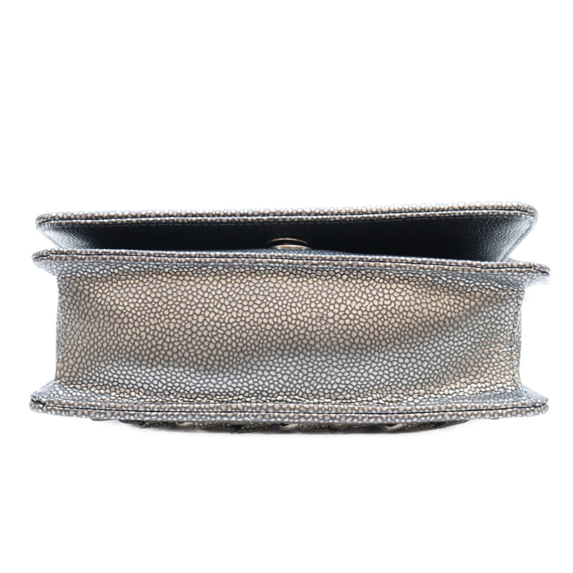 Chanel Metallic Gray Grained Calfskin Shoulder Bag (Pre-Owned)