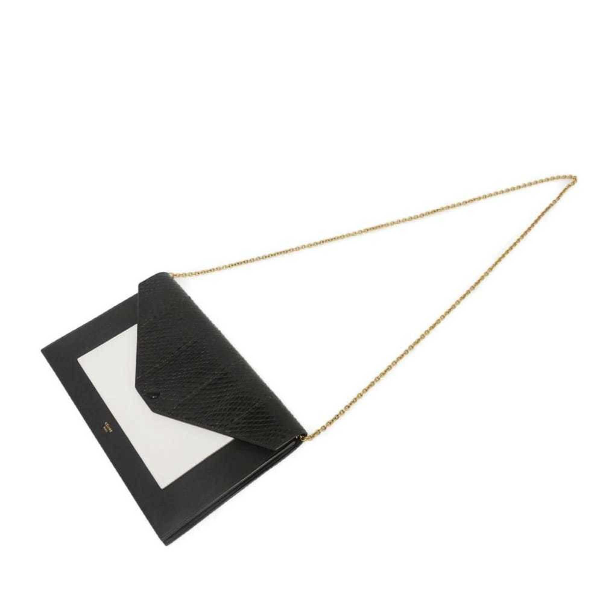Celine Black White Leather Clutch Bag Shoulder Bag (Pre-Owned)
