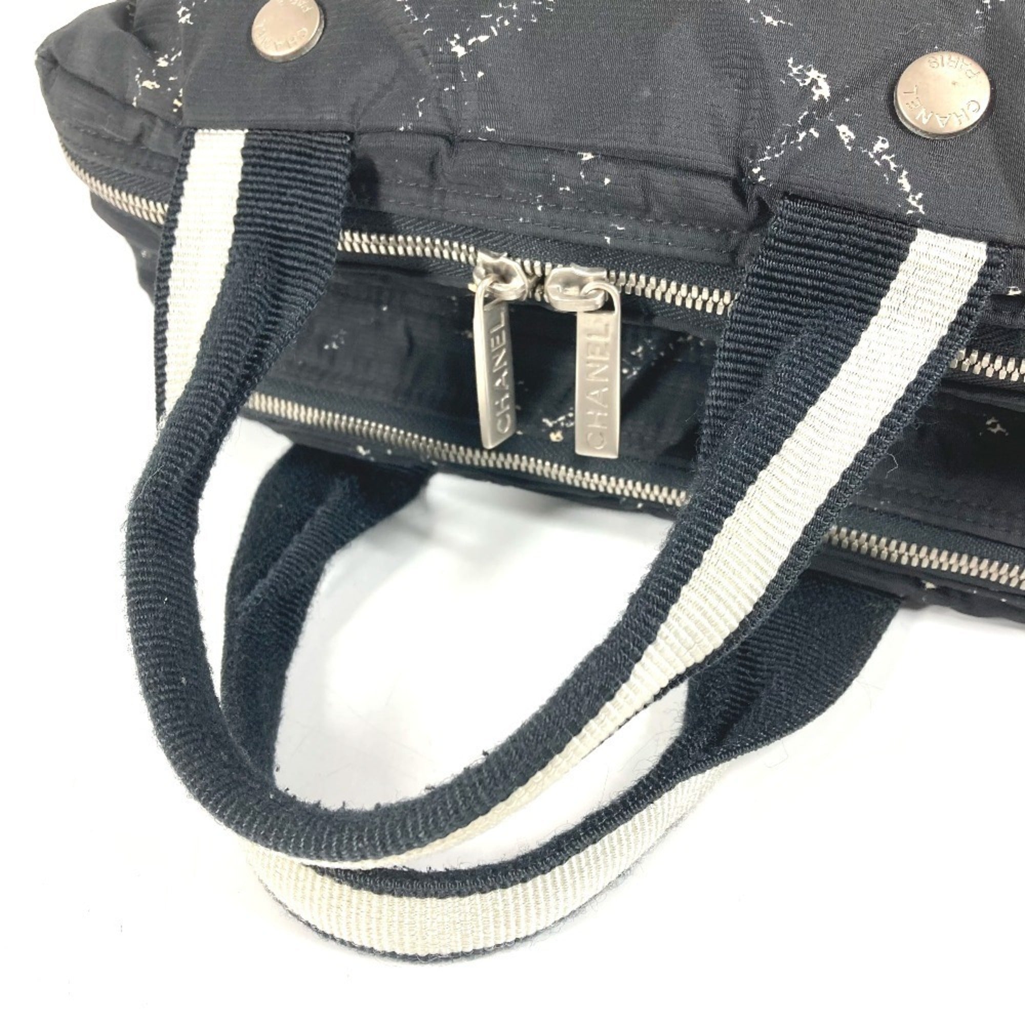 Chanel Travel Line Black White Nylon Handbag Tote Bag (Pre-Owned)