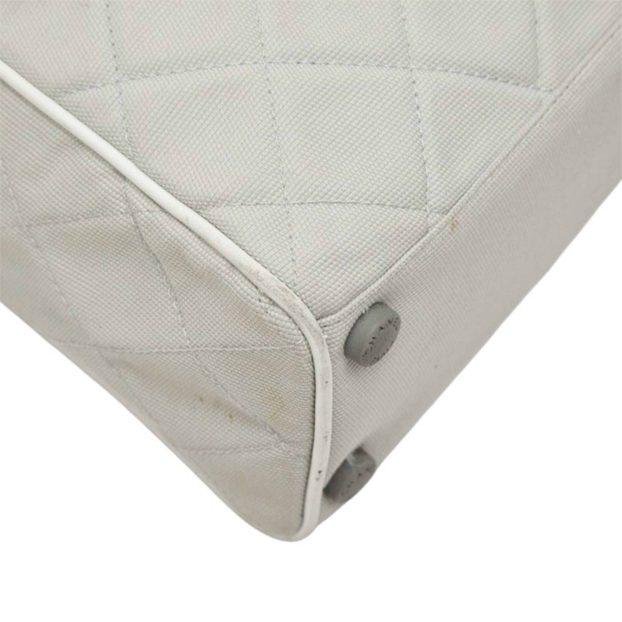 Chanel Gray White Canvas Leather Boston Bag (Pre-Owned)