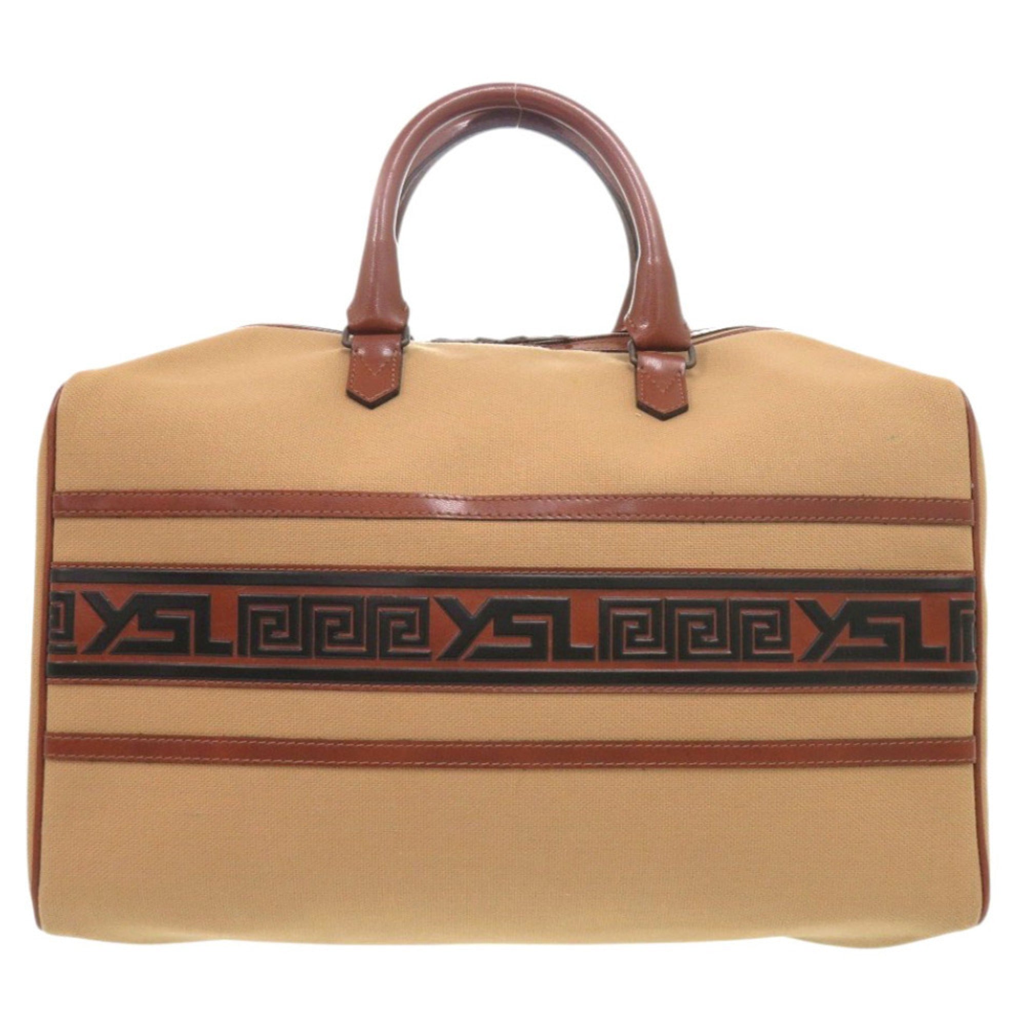Yves Saint Laurent Brown Canvas Leather Boston Bag (Pre-Owned)