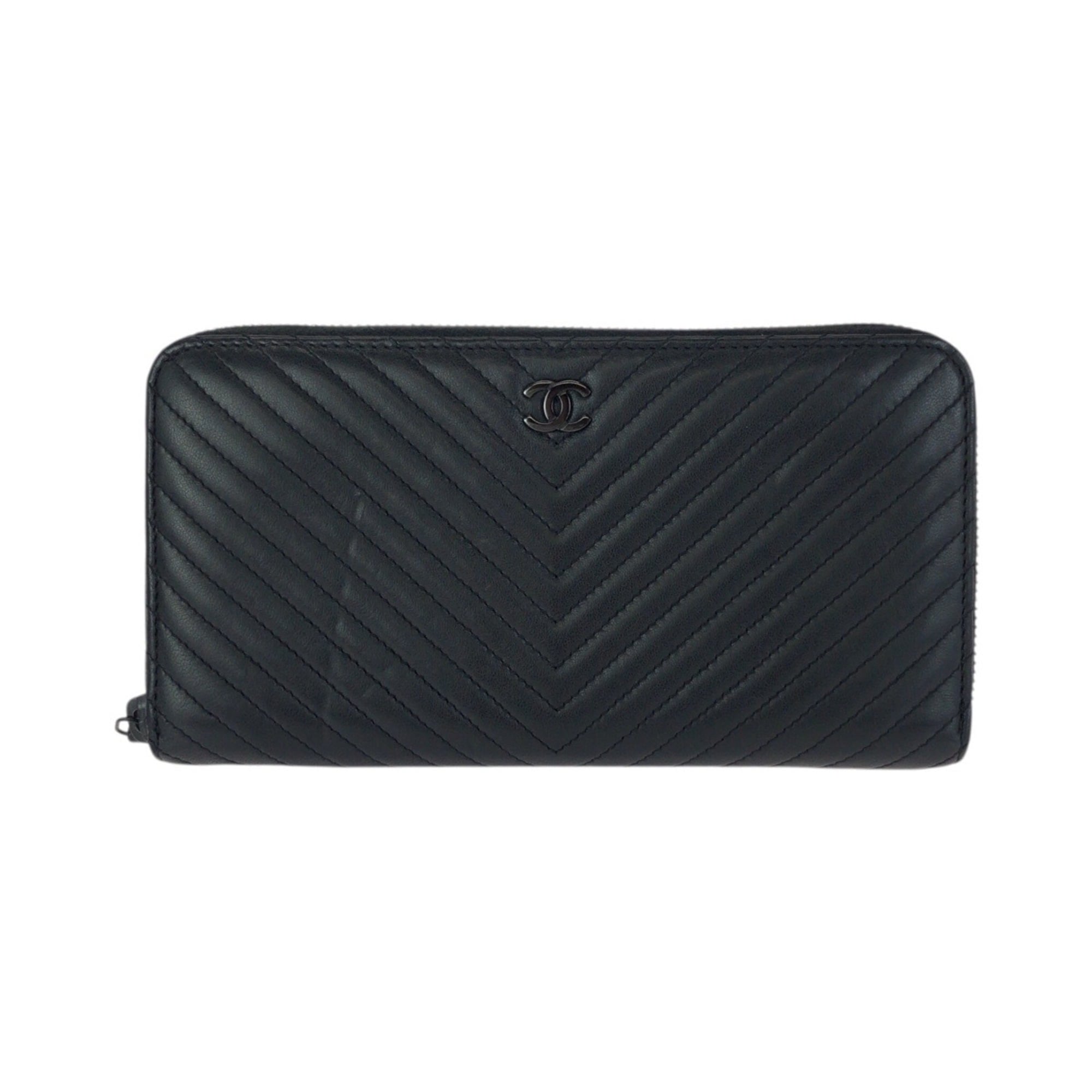 Chanel Black Leather Long Wallet (Bi-Fold) (Pre-Owned)