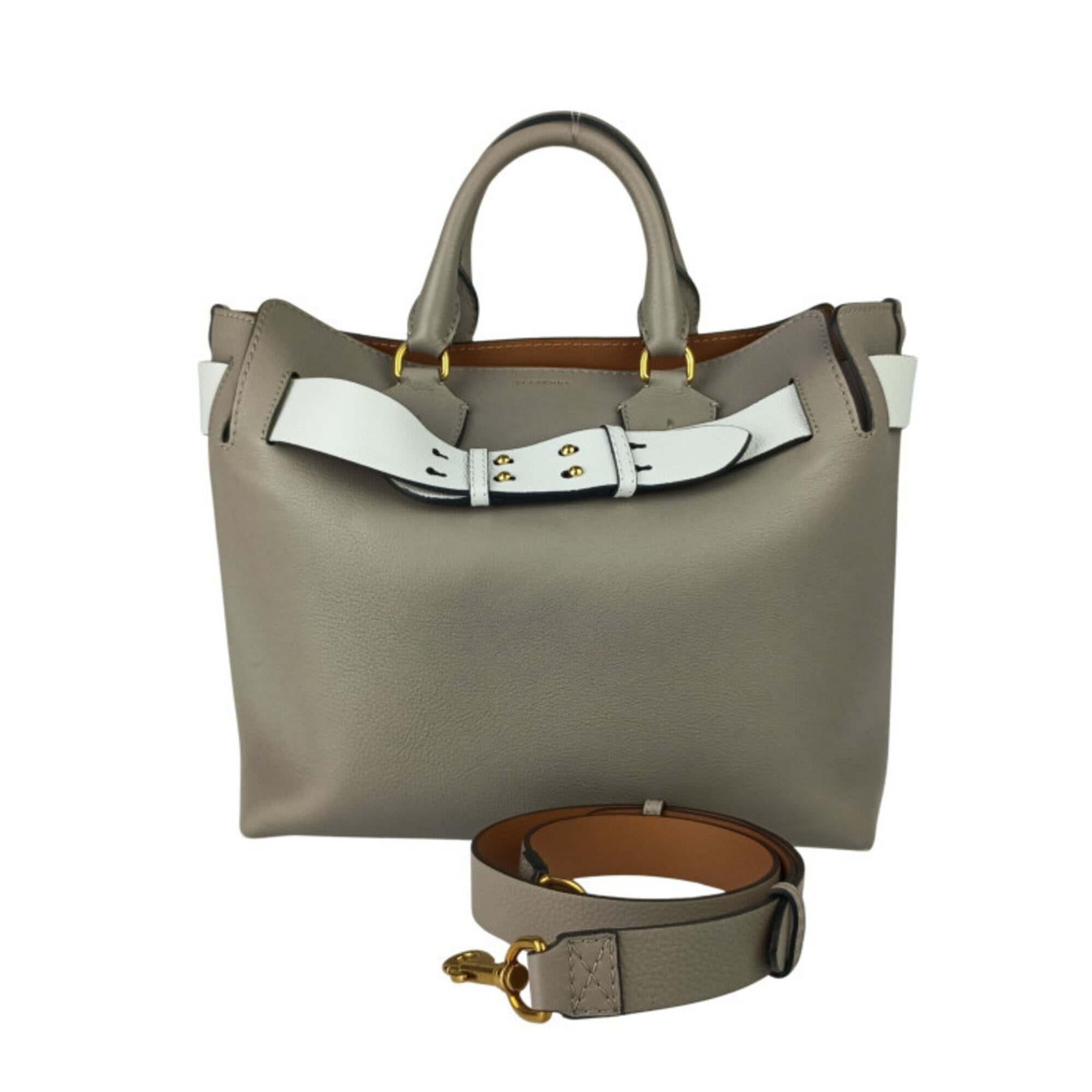 Burberry Gray Leather Handbag Shoulder Bag (Pre-Owned)