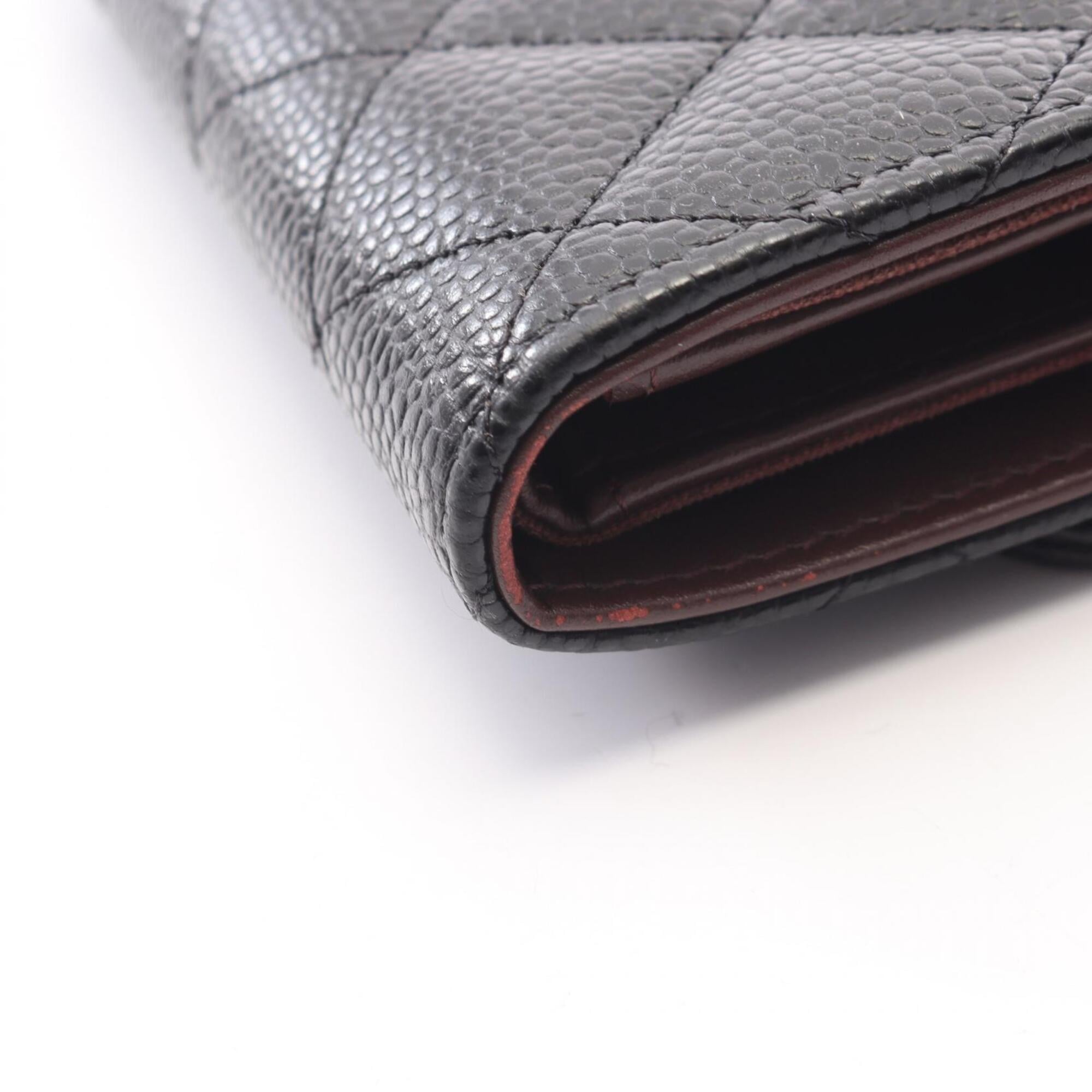 Chanel Black Grained Calfskin Middle Wallet (Tri-Fold) (Pre-Owned)