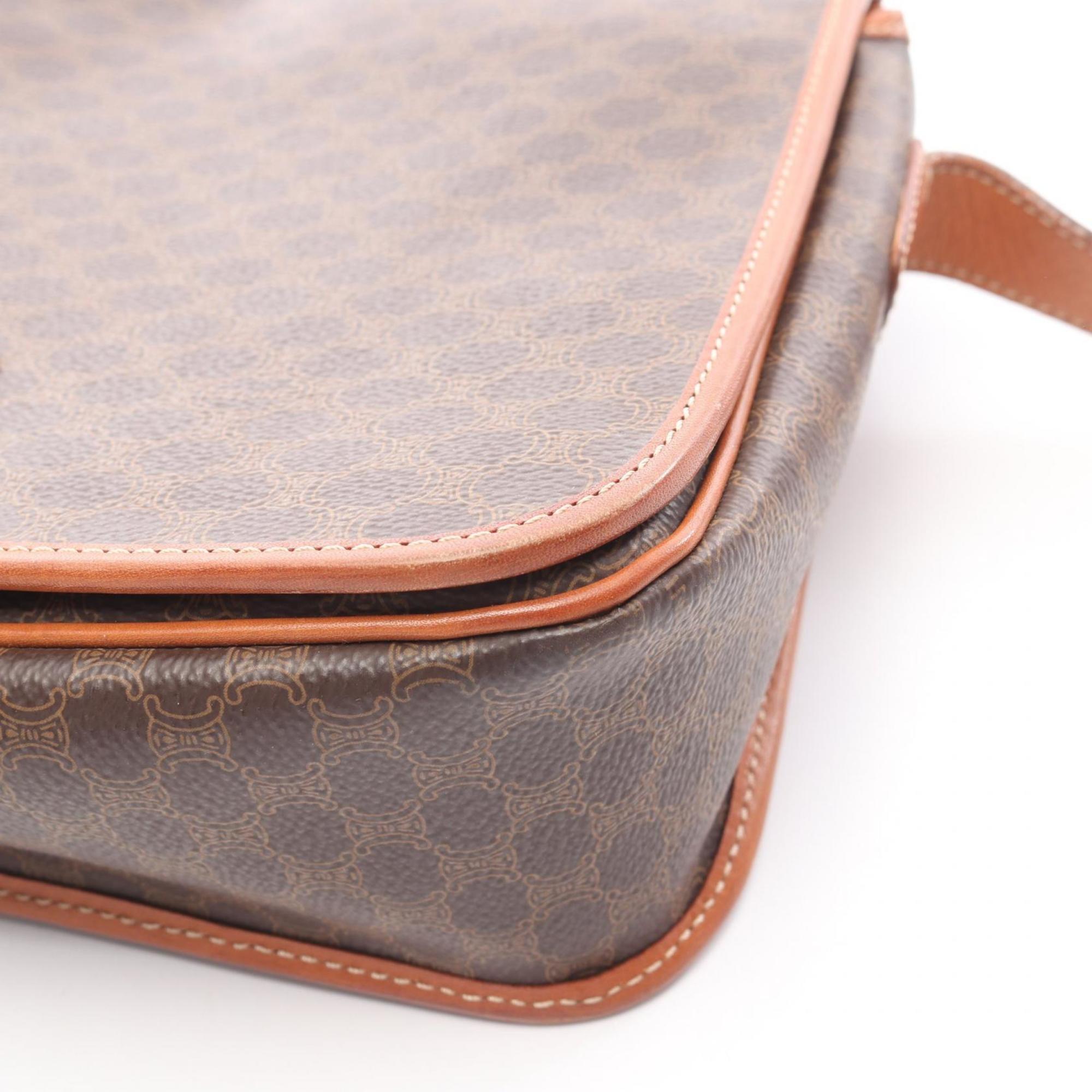 Celine Brown Coated Canvas Leather Shoulder Bag (Pre-Owned)