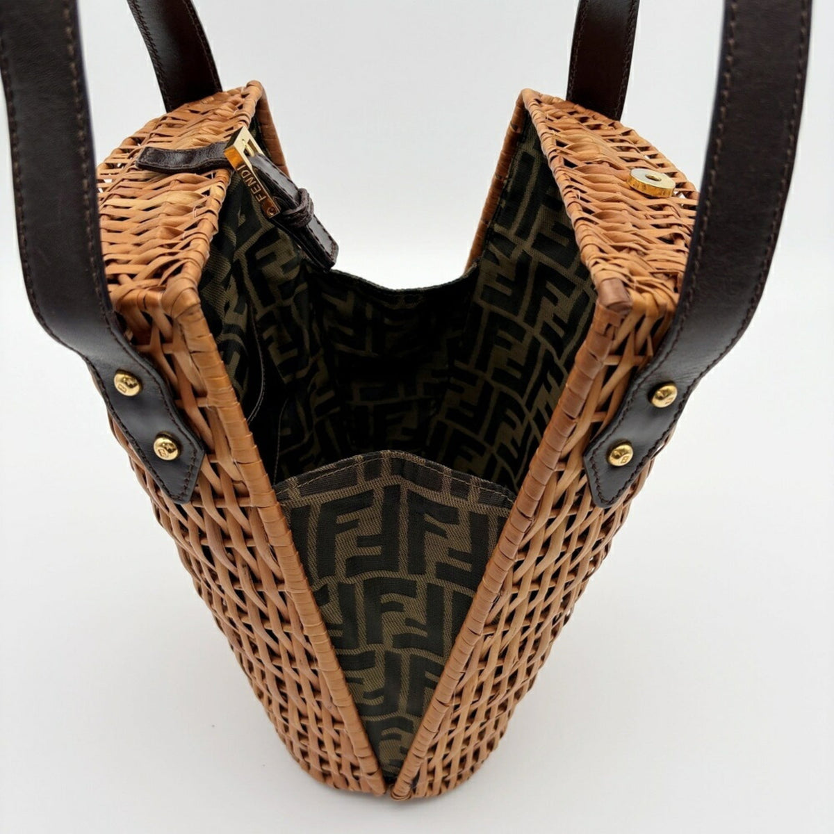 Fendi Brown Dark Brown Wisteria Vine Leather Basket (Pre-Owned)