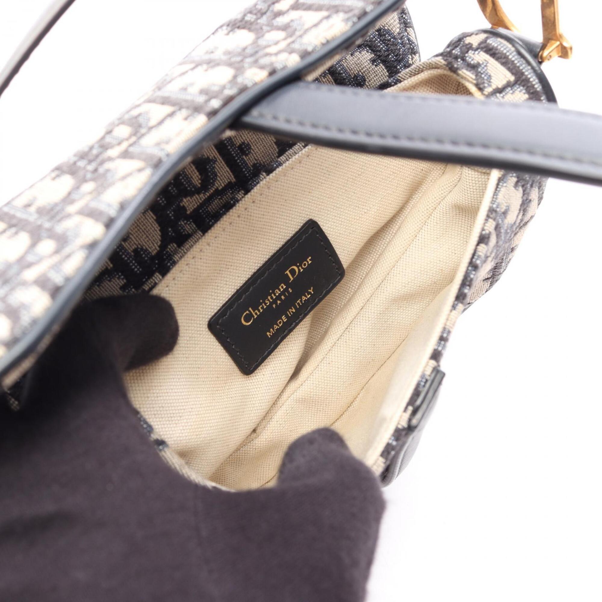 Christian Dior Beige Navy Canvas Leather Handbag Saddle Bag (Pre-Owned)