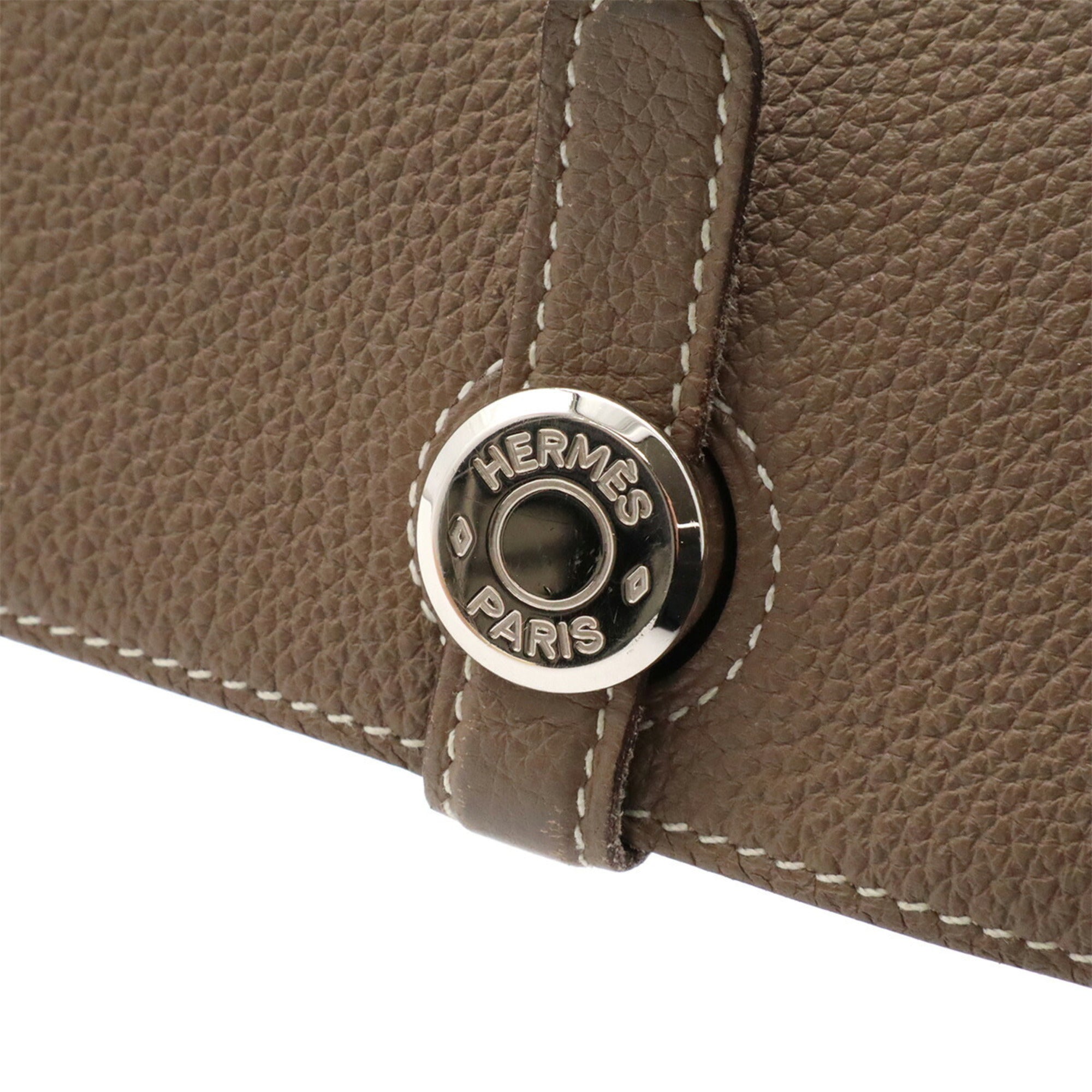 Hermes Etoupe Gray Togo Leather Long Wallet (Bi-Fold) (Pre-Owned)