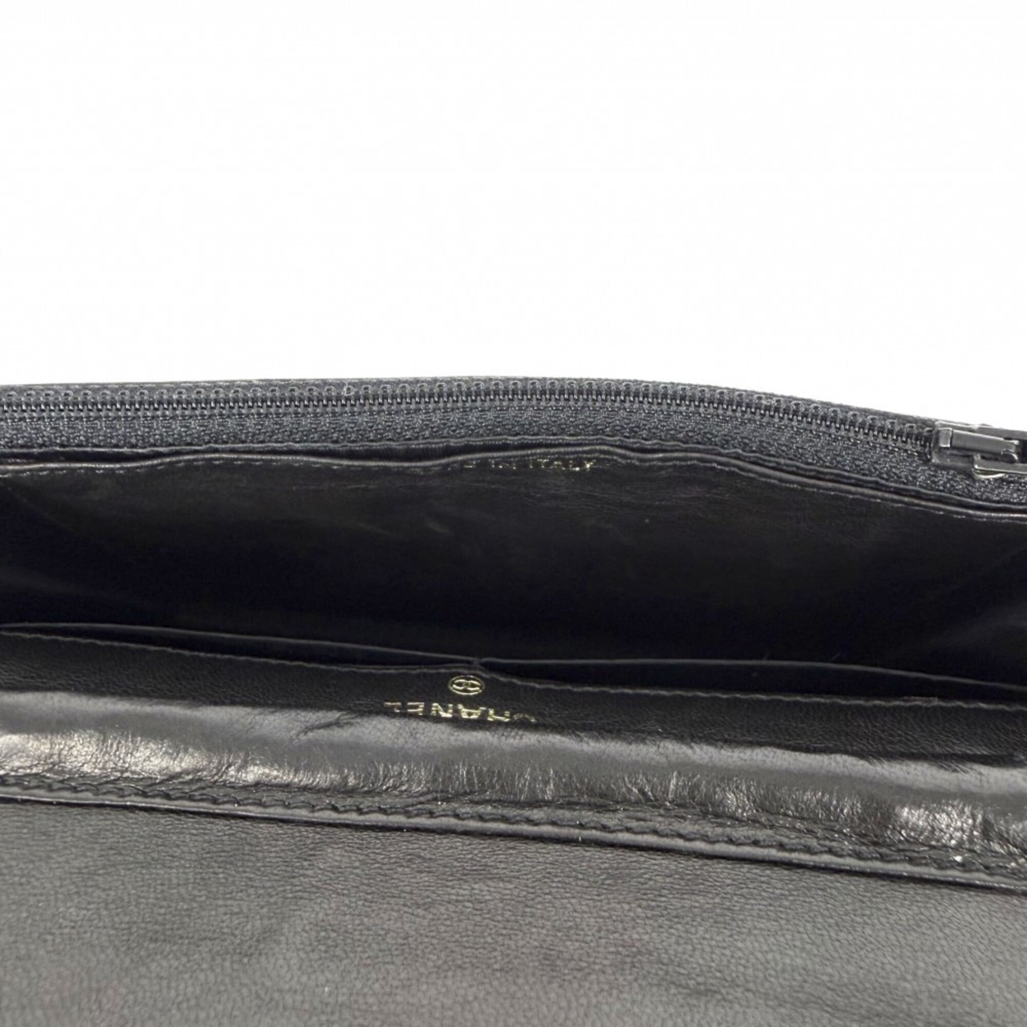 Chanel Black White Grained Calfskin Chain/Shoulder Wallet (Pre-Owned)