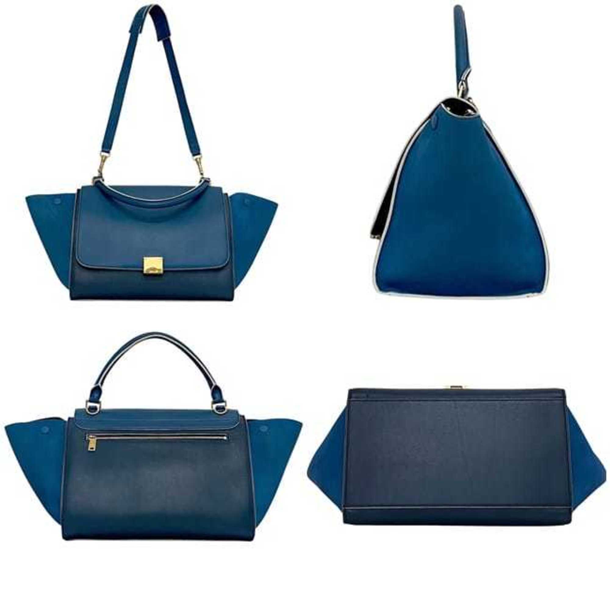 Celine Blue Navy Leather Handbag Shoulder Bag (Pre-Owned)