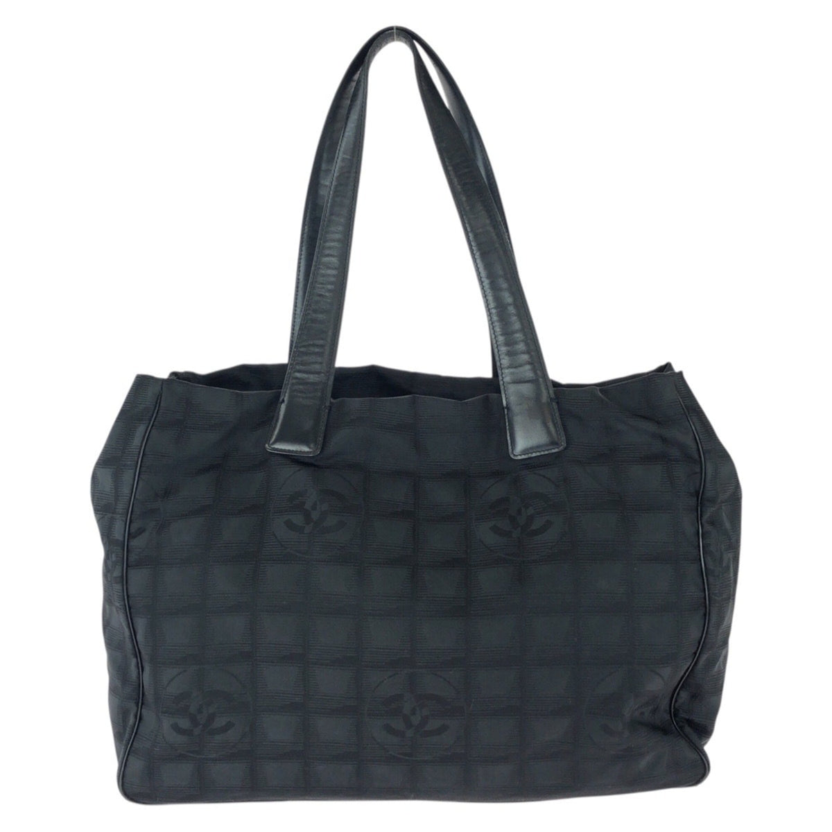 Chanel Black Nylon Leather Shoulder Bag Tote Bag (Pre-Owned)