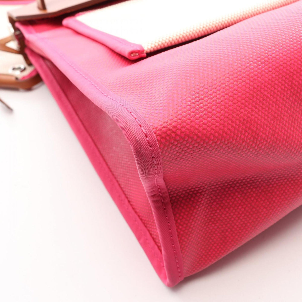 Hermes Brown Pink Toile H Canvas Leather Handbag Pouch (Pre-Owned)