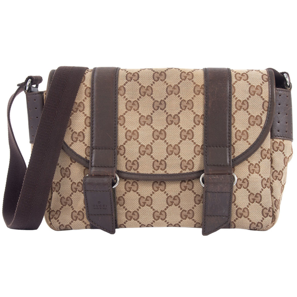 Gucci Beige Brown Gg Canvas Leather Shoulder Bag (Pre-Owned)