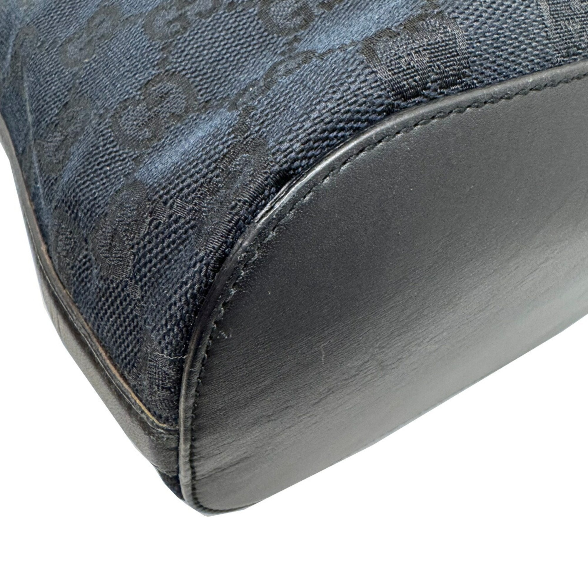 Gucci Black Gg Canvas Leather Shoulder Bag (Pre-Owned)