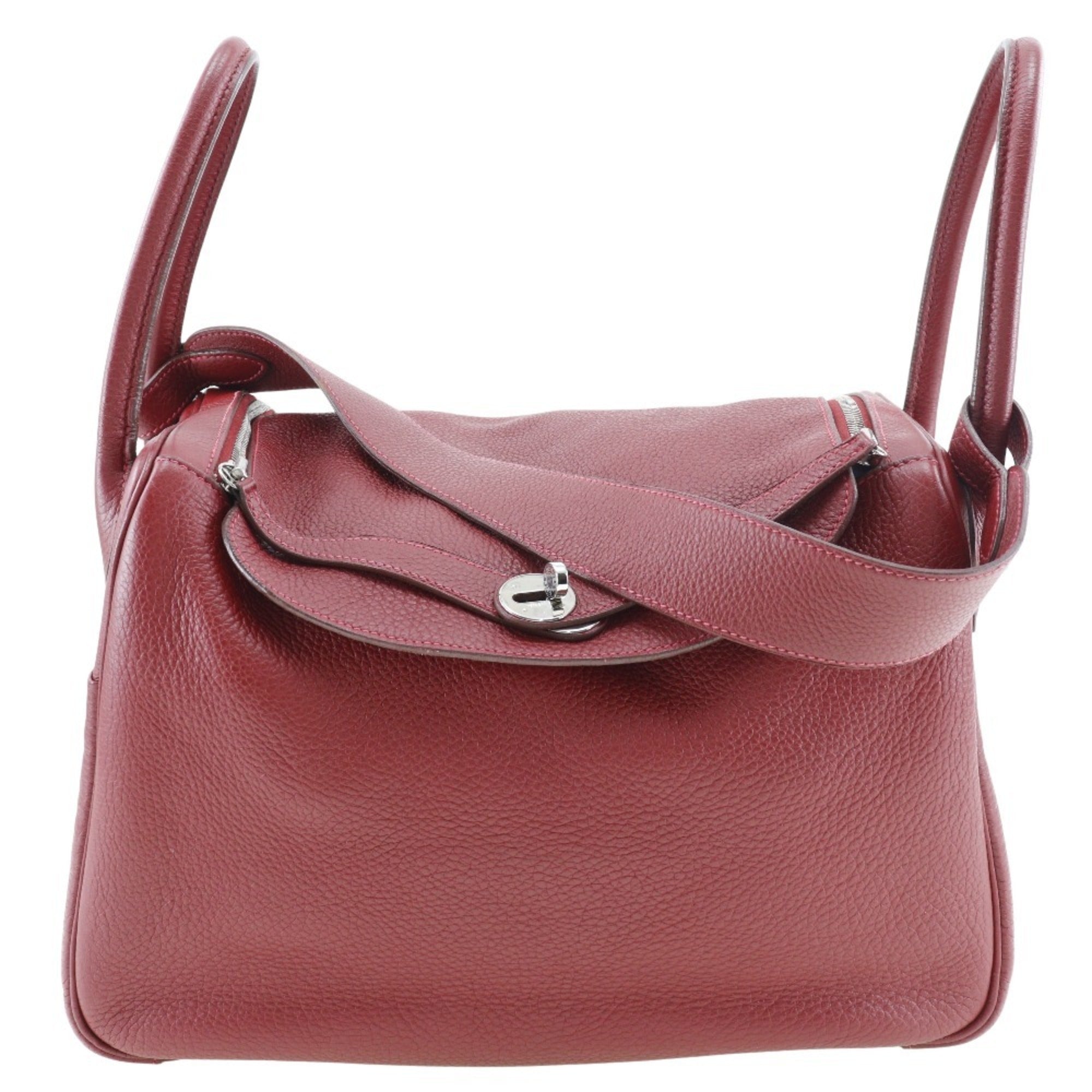 Hermes Lindy Red Color Taurillon Clemence Leather Handbag (Pre-Owned)