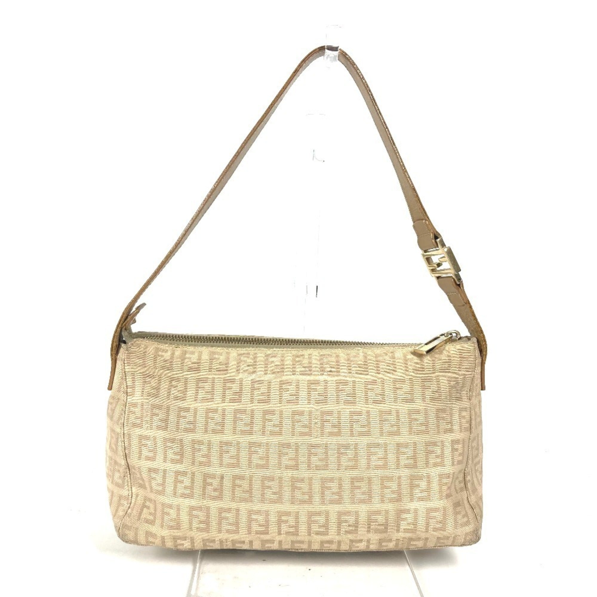 Fendi Beige Leather Canvas Shoulder Bag (Pre-Owned)