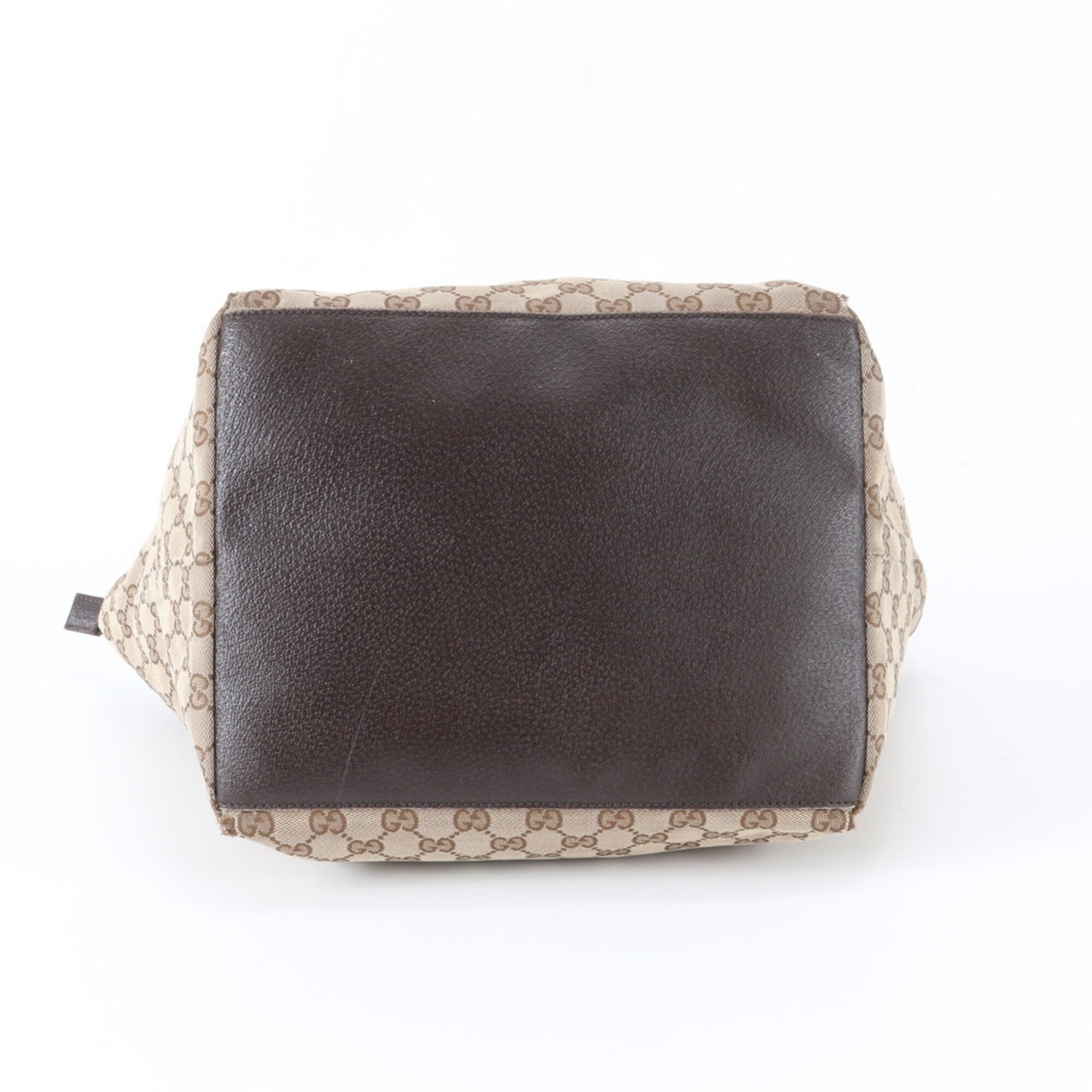 Gucci Sherry Line Beige Brown Leather Canvas Handbag Tote Bag (Pre-Owned)