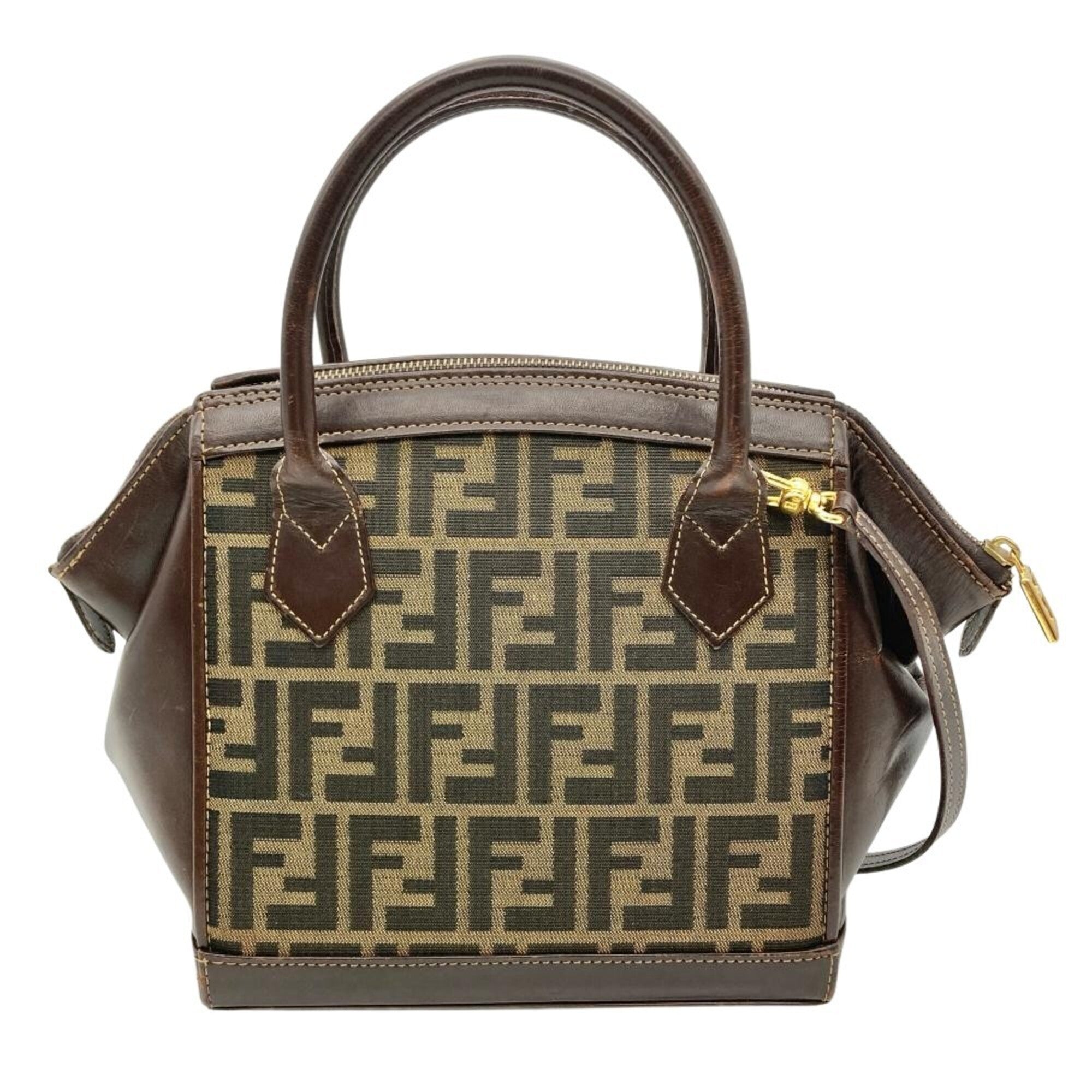 Fendi Zucca Brown Jacquard Leather Handbag Shoulder Bag (Pre-Owned)