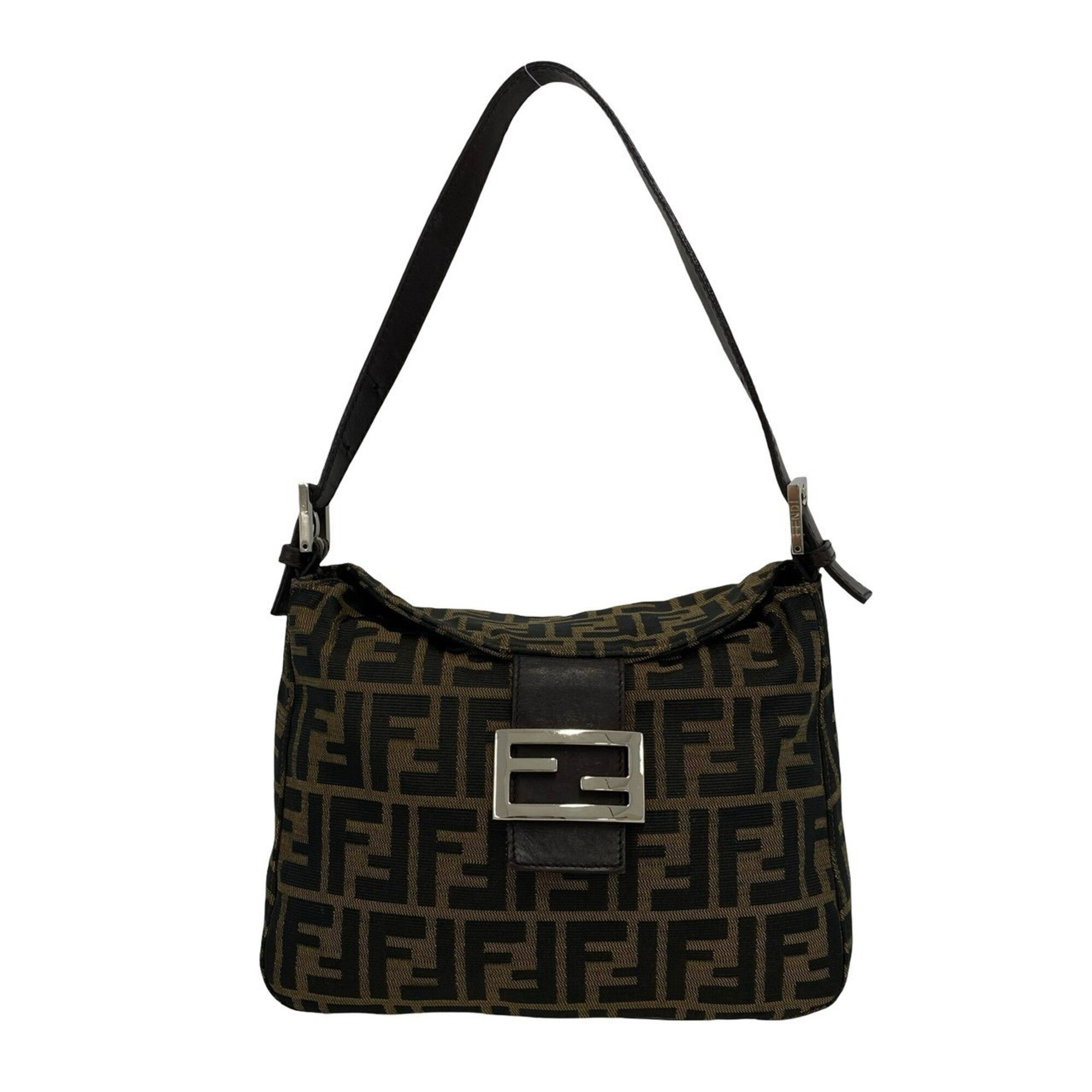 Fendi Black Brown Canvas Leather Handbag Shoulder Bag (Pre-Owned)