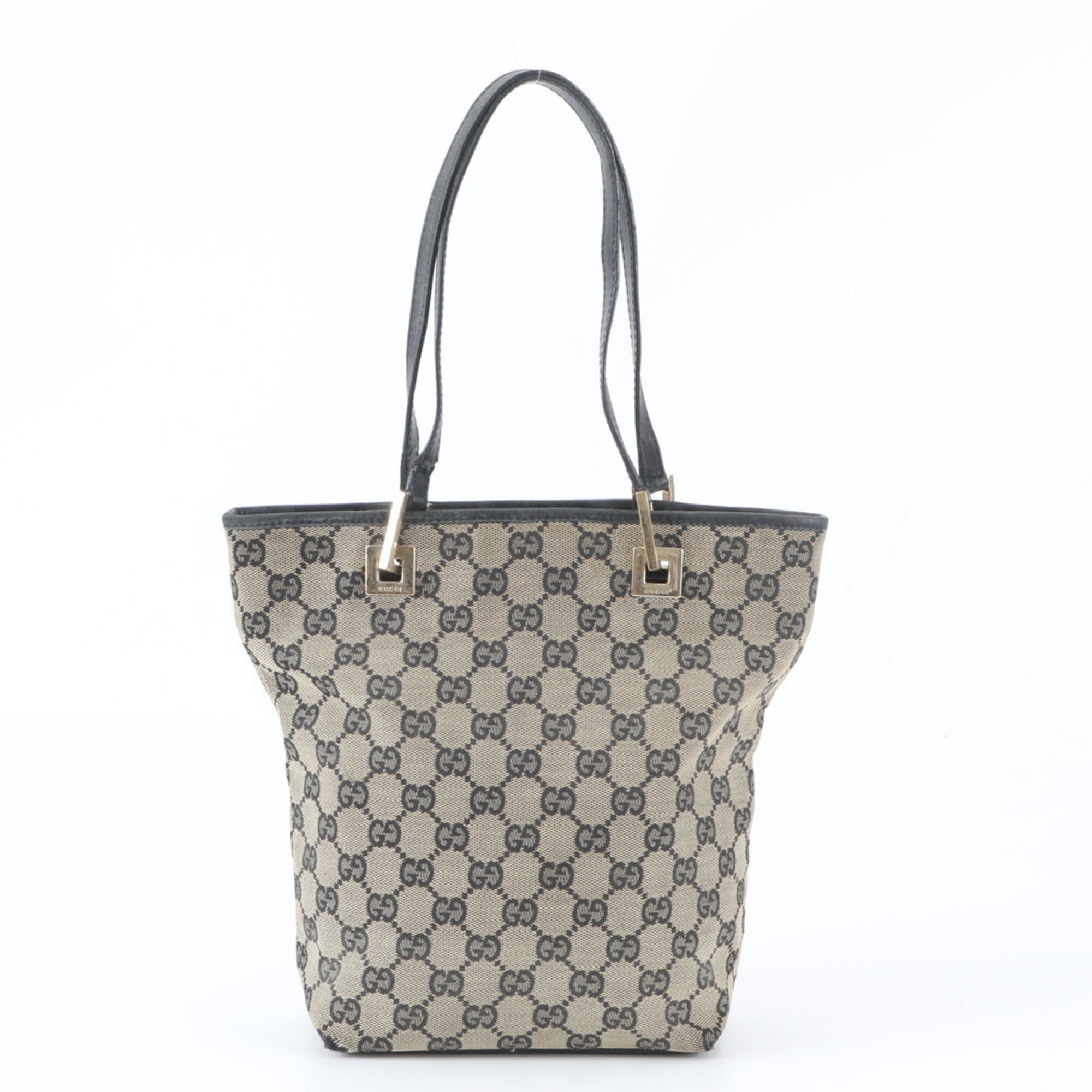Gucci Gg Canvas Black Brown Leather Canvas Handbag Tote Bag (Pre-Owned)