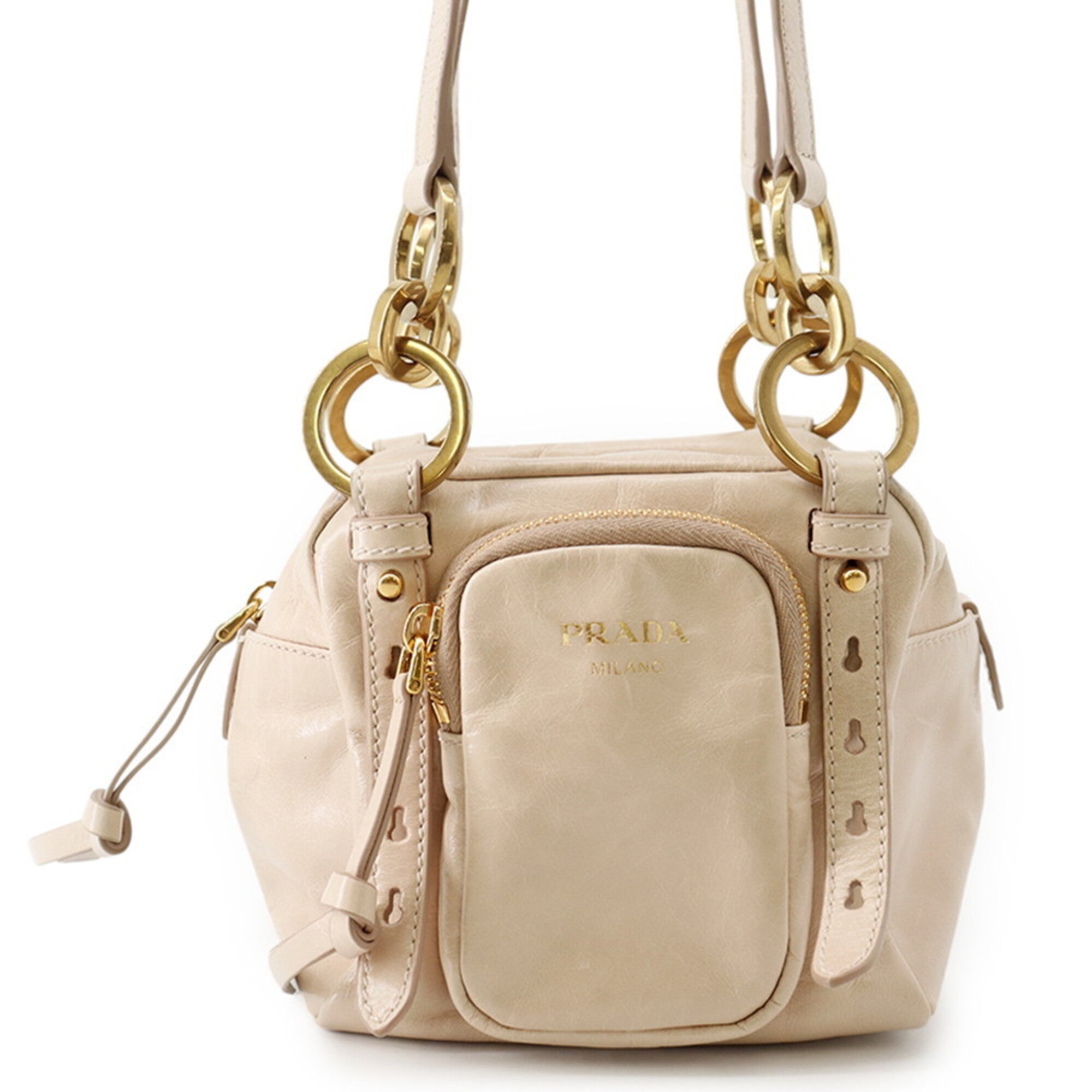 Prada Beige Leather Handbag Shoulder Bag (Pre-Owned)