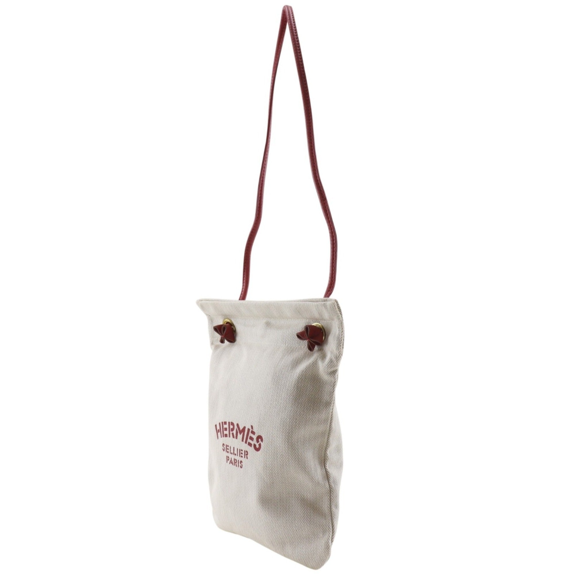 Hermes Ivory Red Color Toile Chevron Leather Shoulder Bag (Pre-Owned)