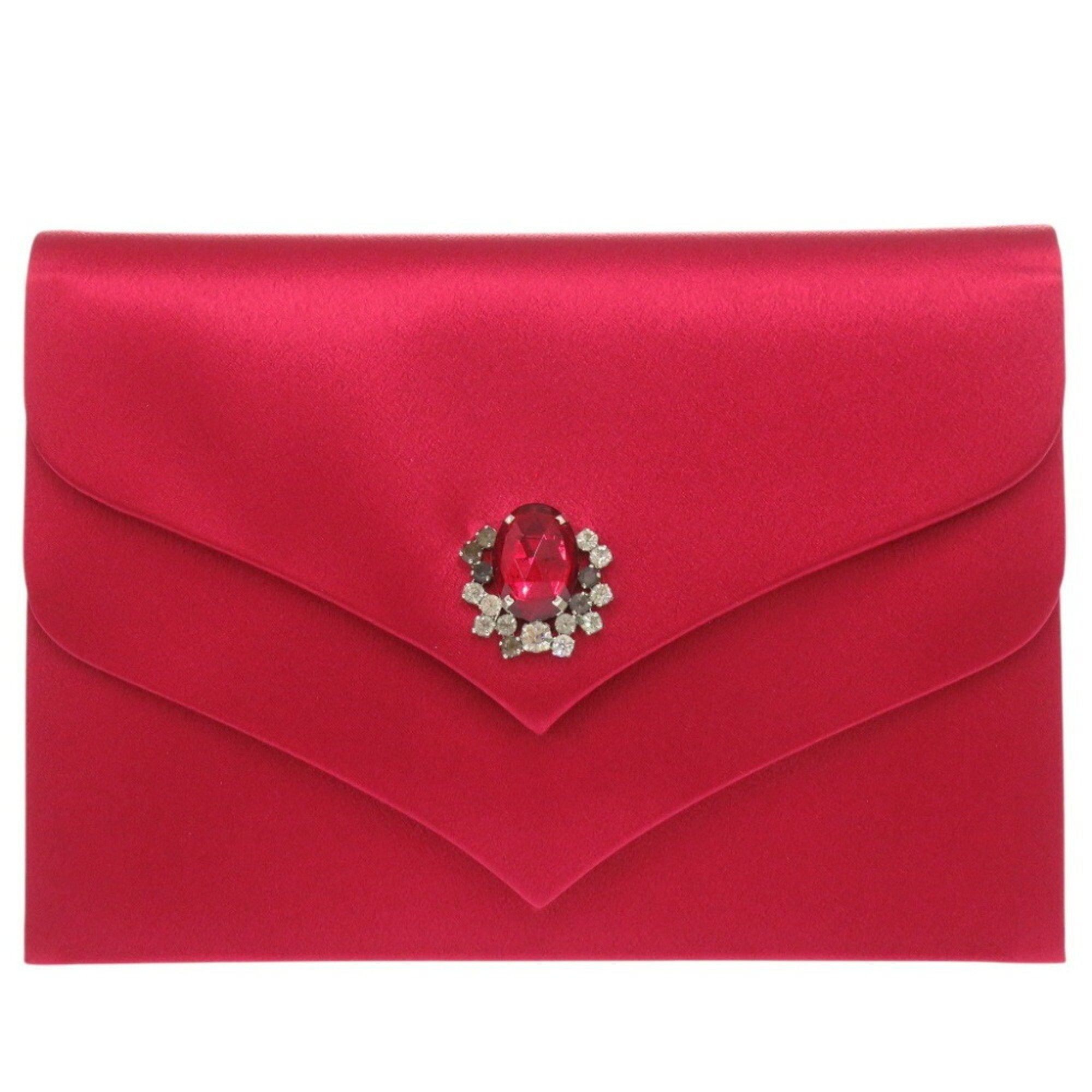 Yves Saint Laurent Red Color Satin Clutch Bag (Pre-Owned)
