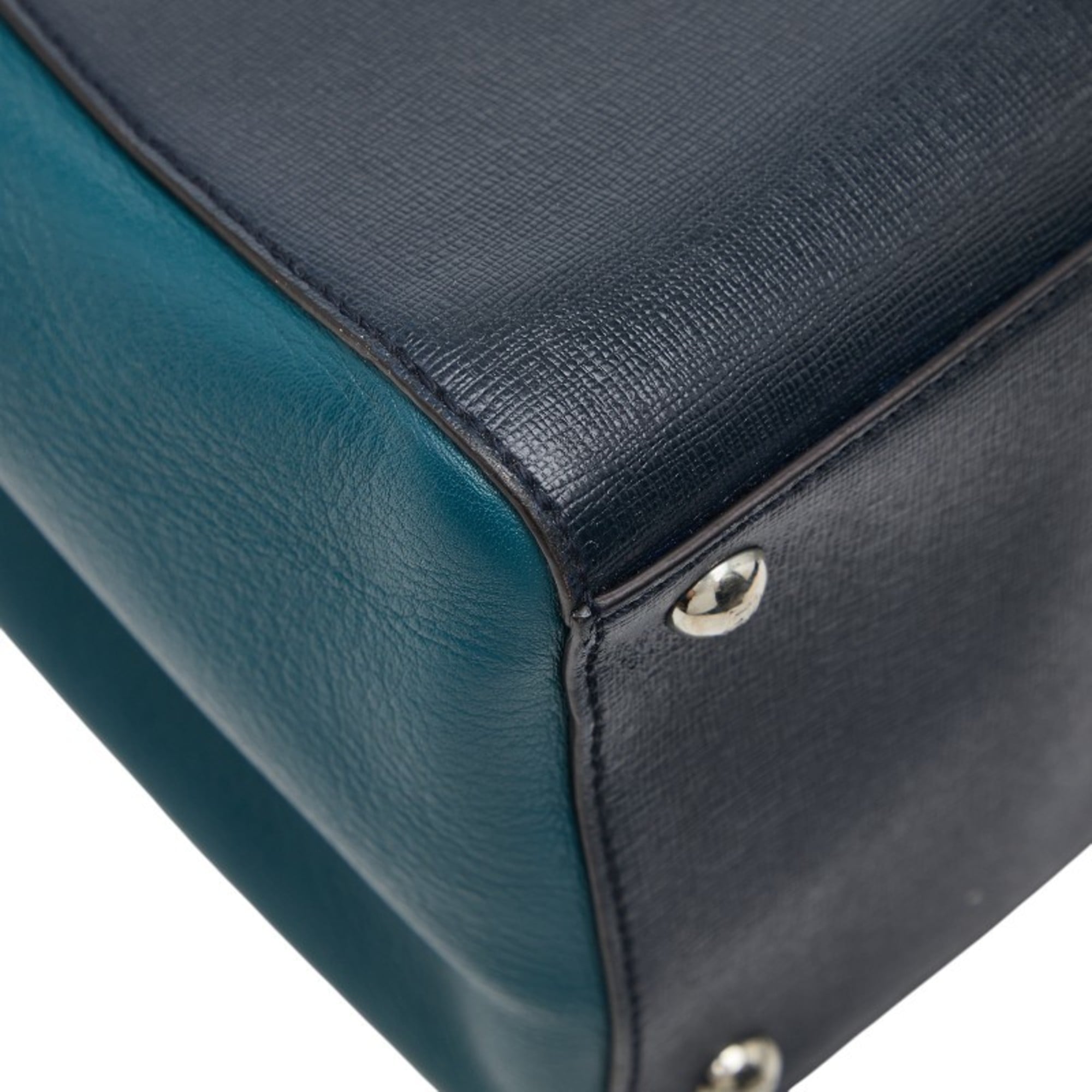 Fendi Green Navy Leather Handbag Shoulder Bag (Pre-Owned)